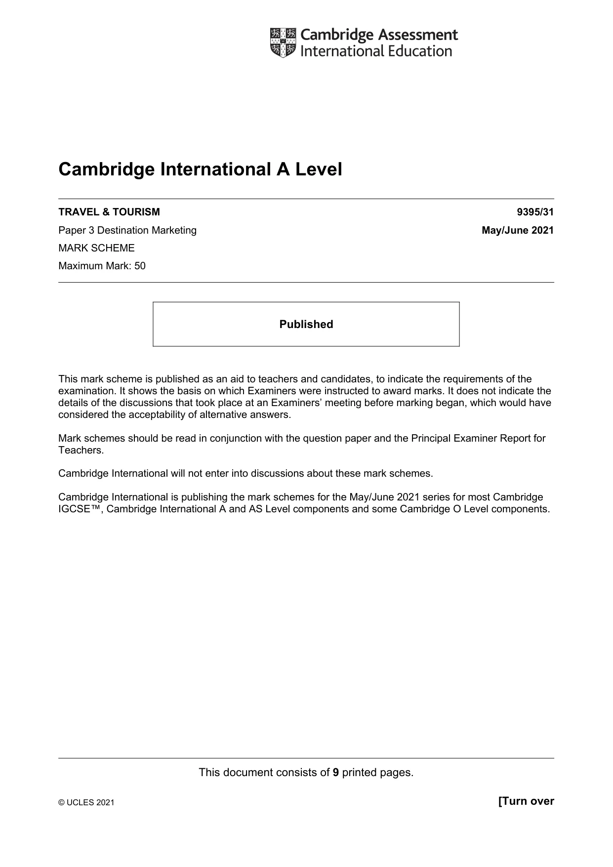 Mark scheme, page 1 of 9