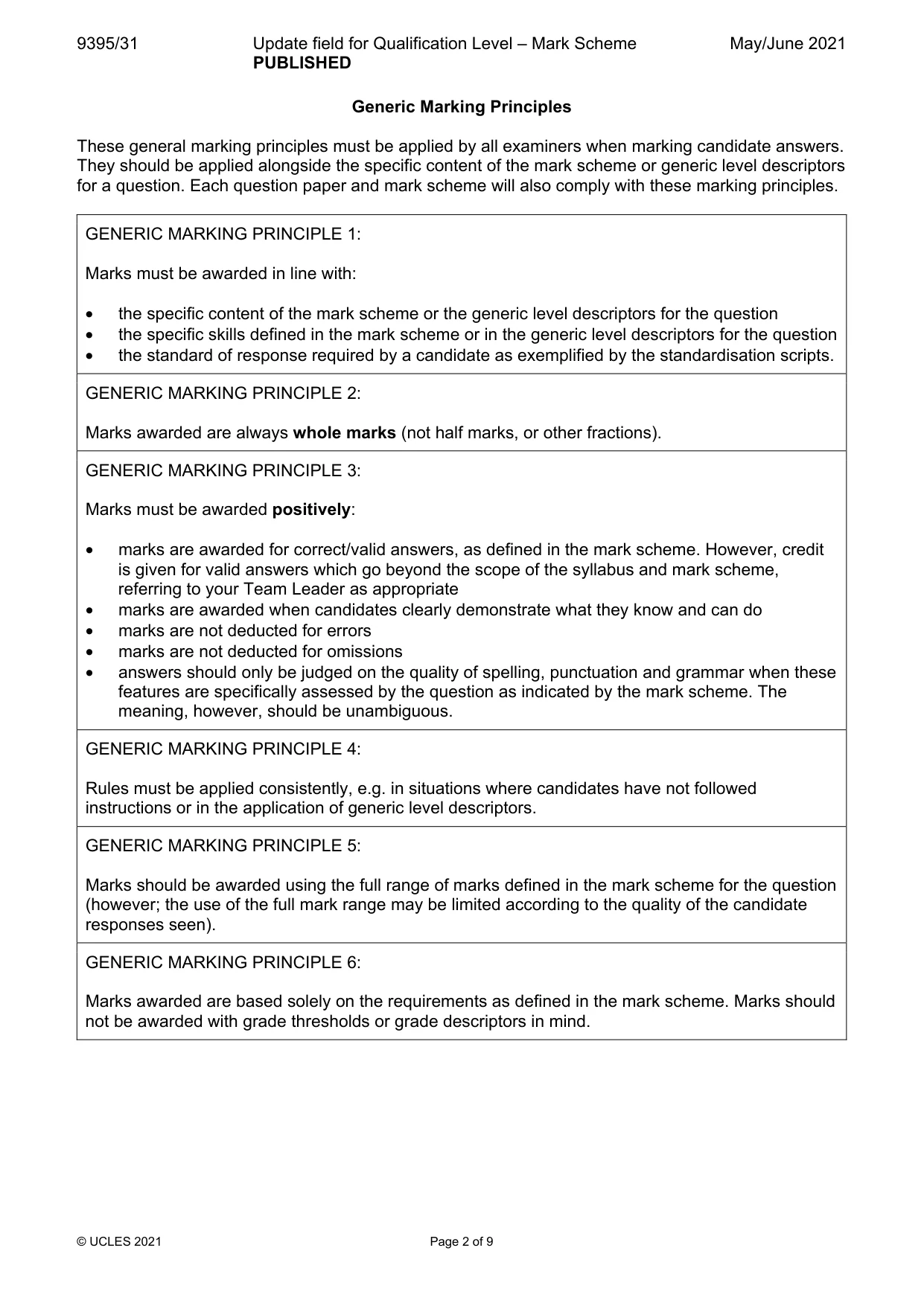 Mark scheme, page 2 of 9