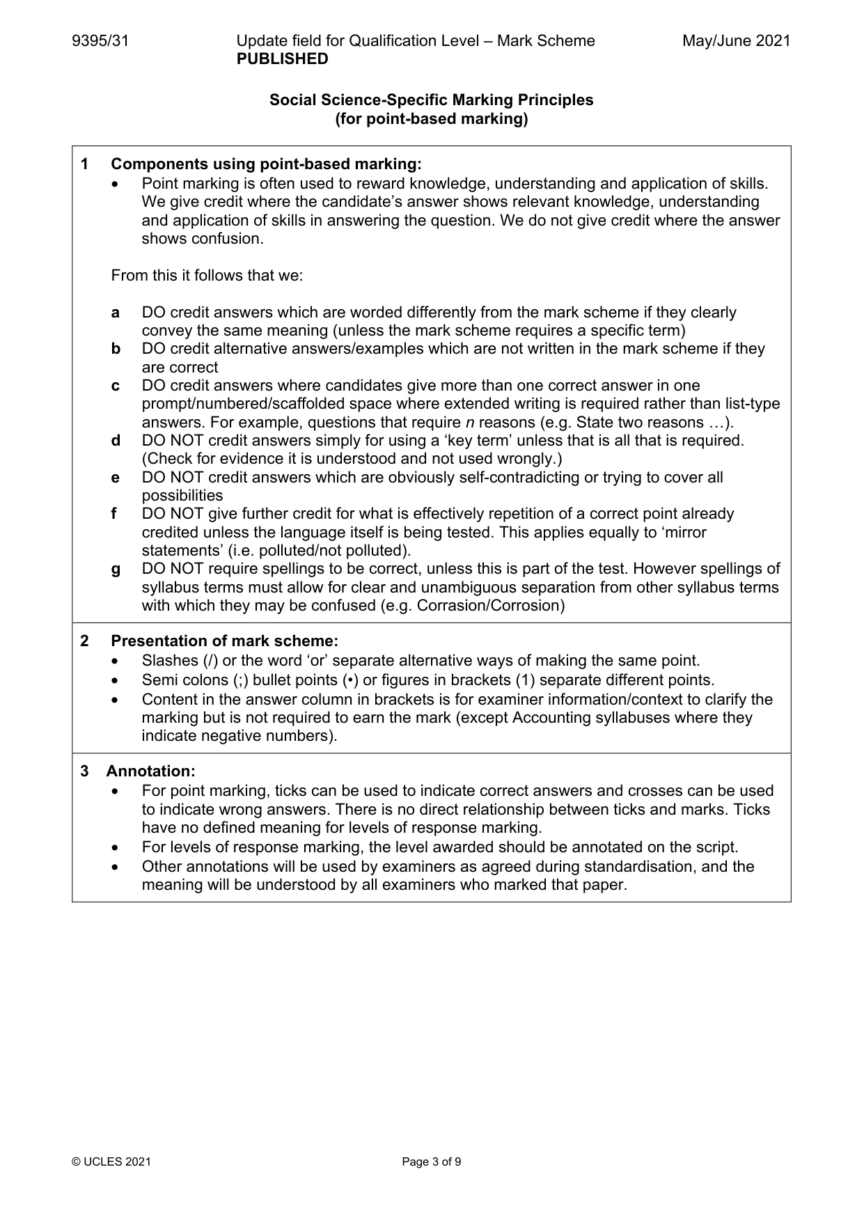 Mark scheme, page 3 of 9