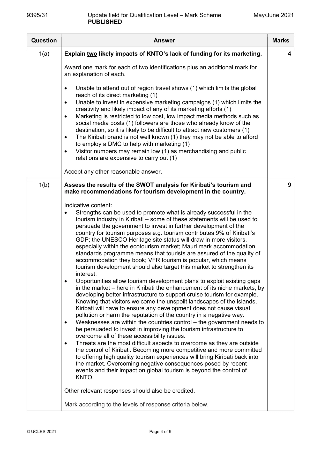 Mark scheme, page 4 of 9