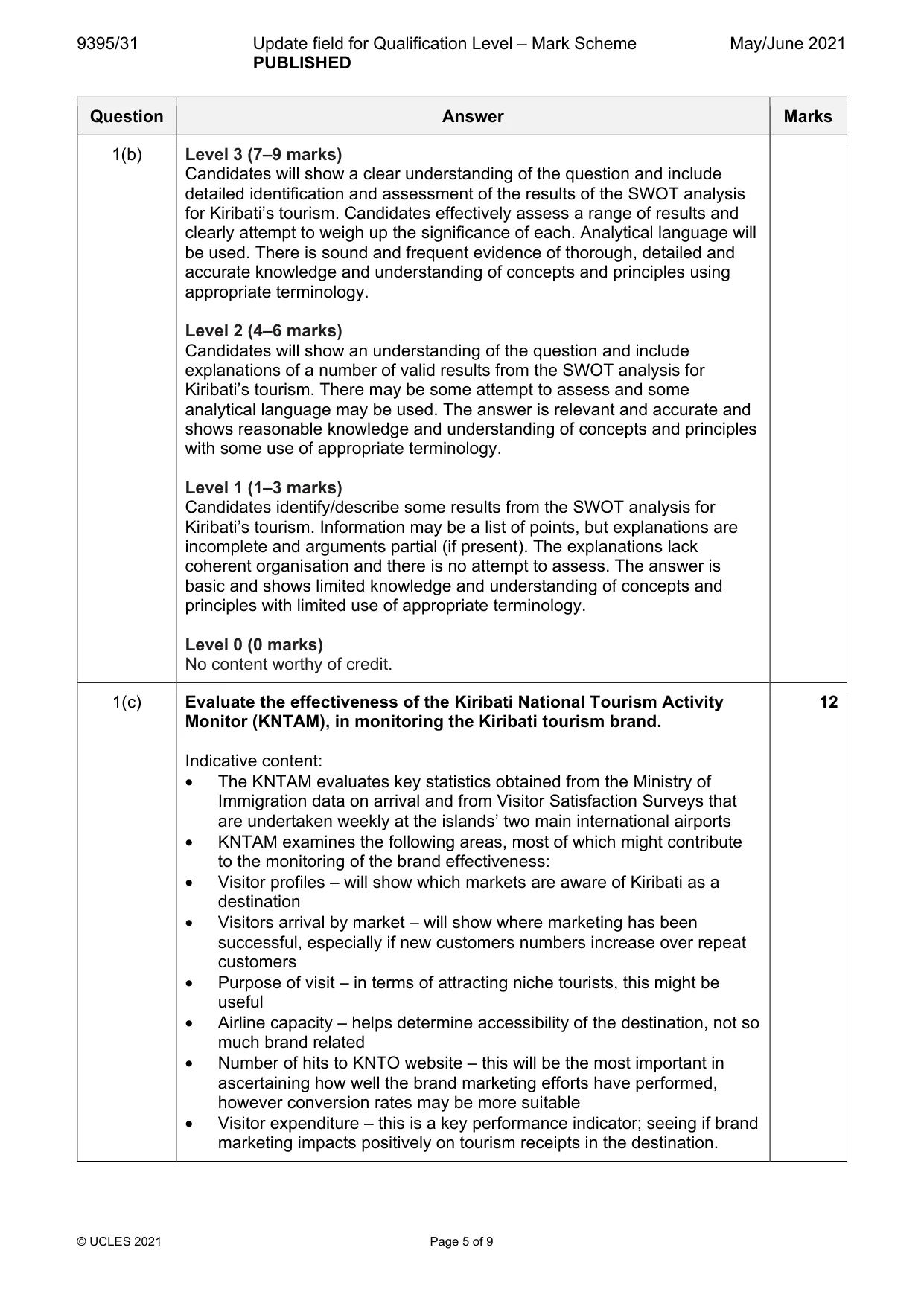 Mark scheme, page 5 of 9