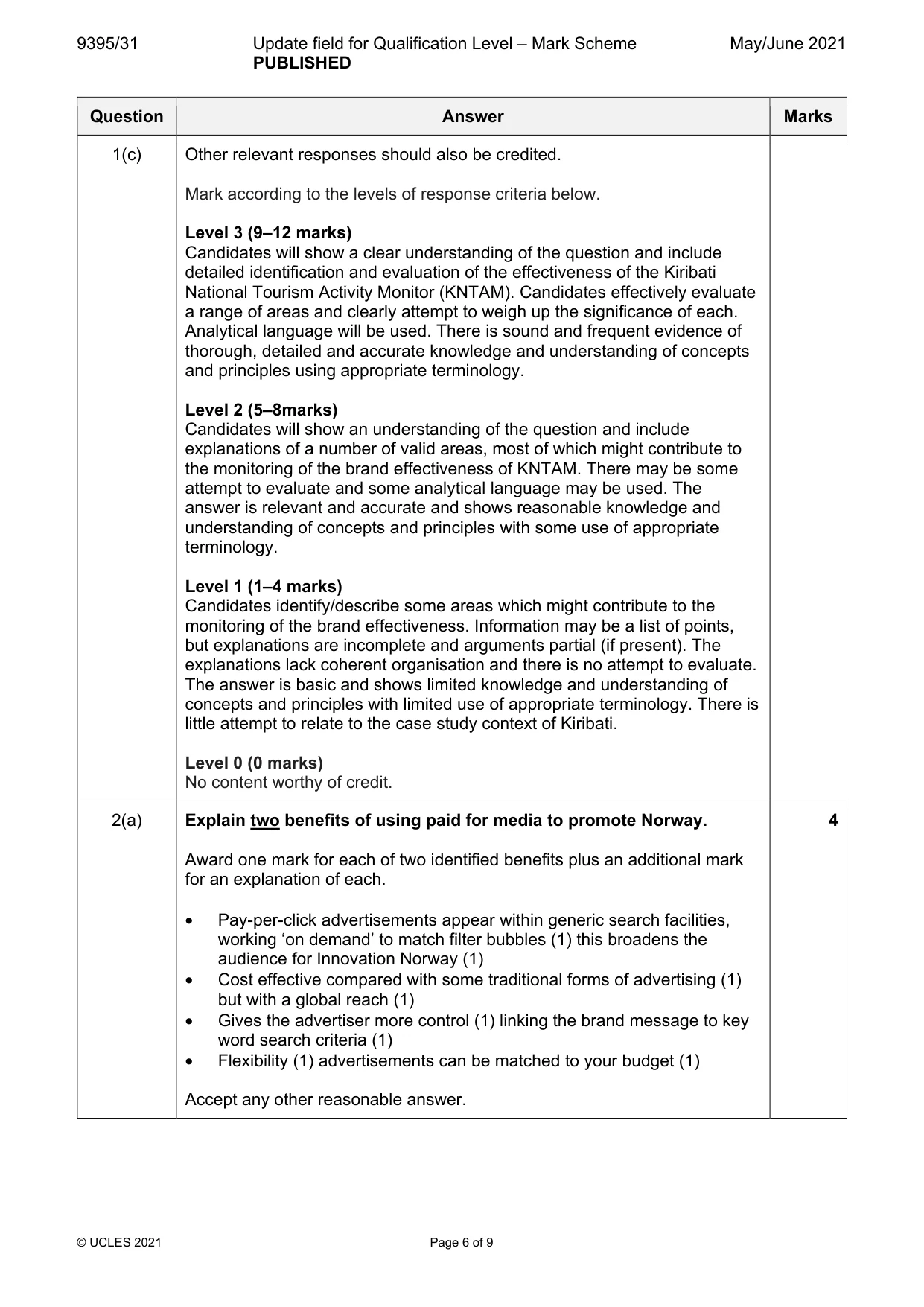 Mark scheme, page 6 of 9