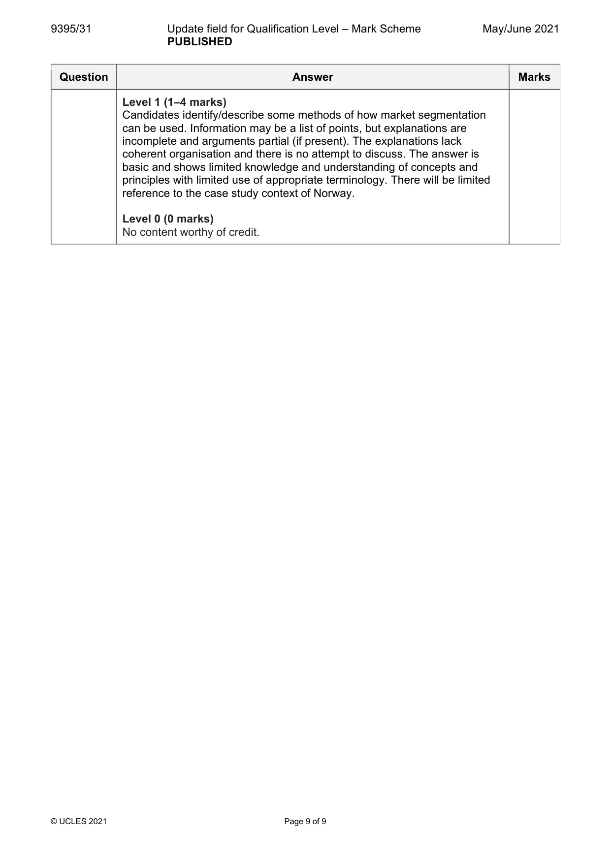 Mark scheme, page 9 of 9