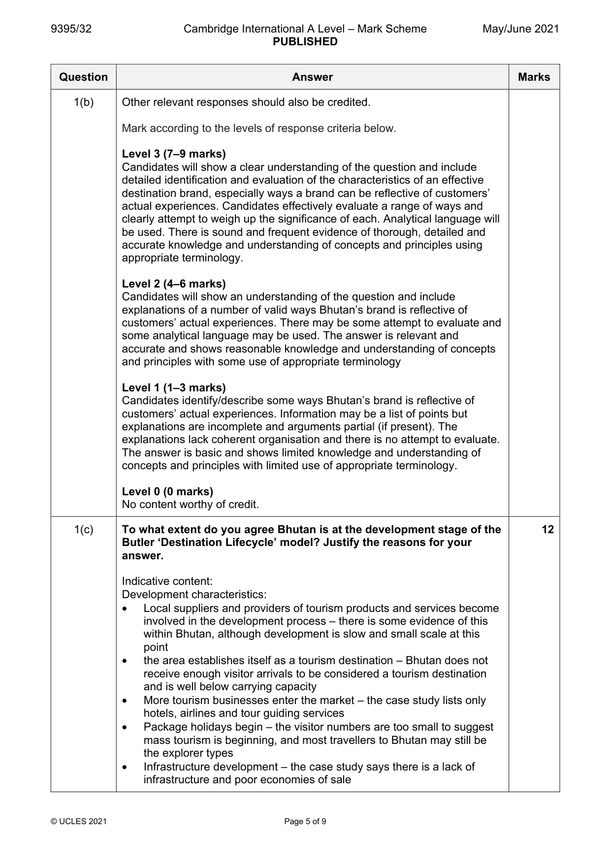 Mark scheme, page 5 of 9