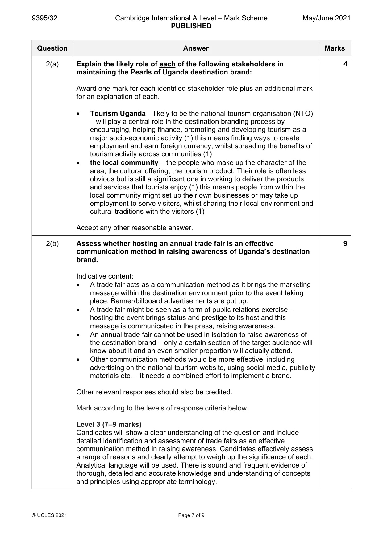 Mark scheme, page 7 of 9