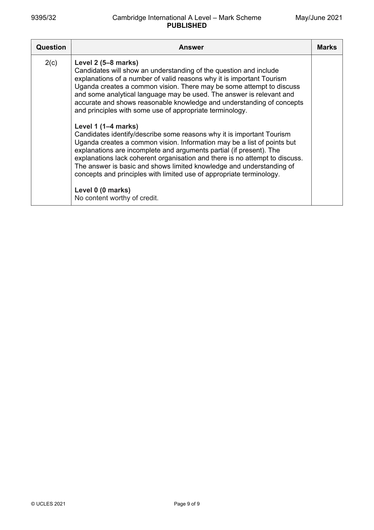 Mark scheme, page 9 of 9
