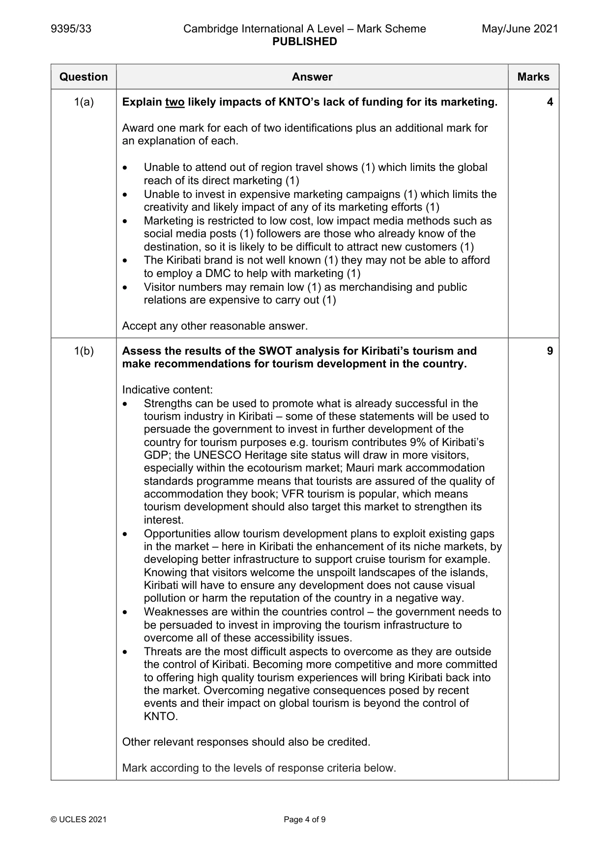 Mark scheme, page 4 of 9