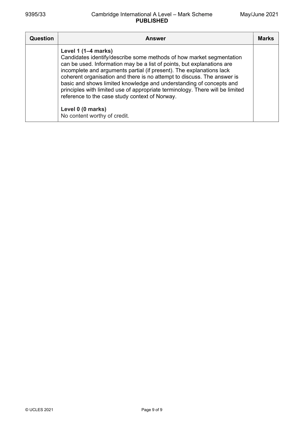 Mark scheme, page 9 of 9