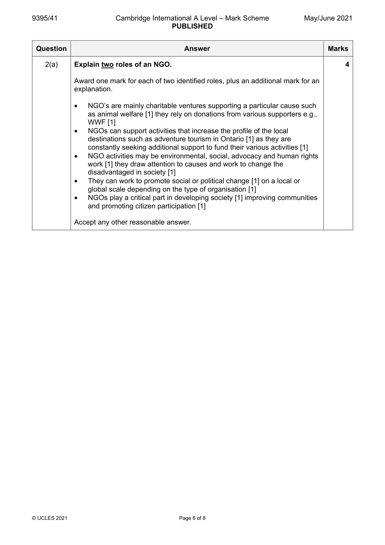 Mark scheme, page 6 of 8