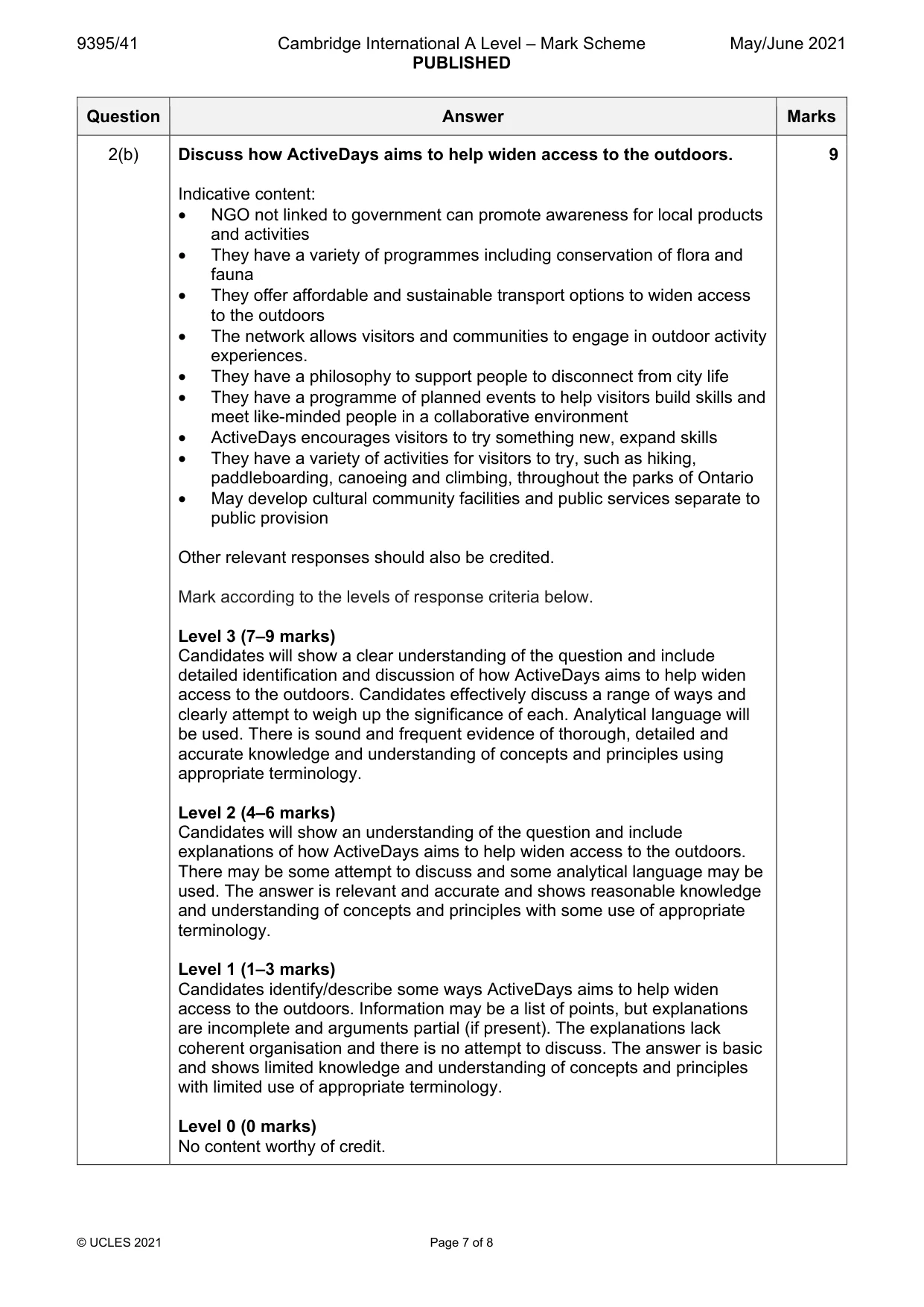 Mark scheme, page 7 of 8
