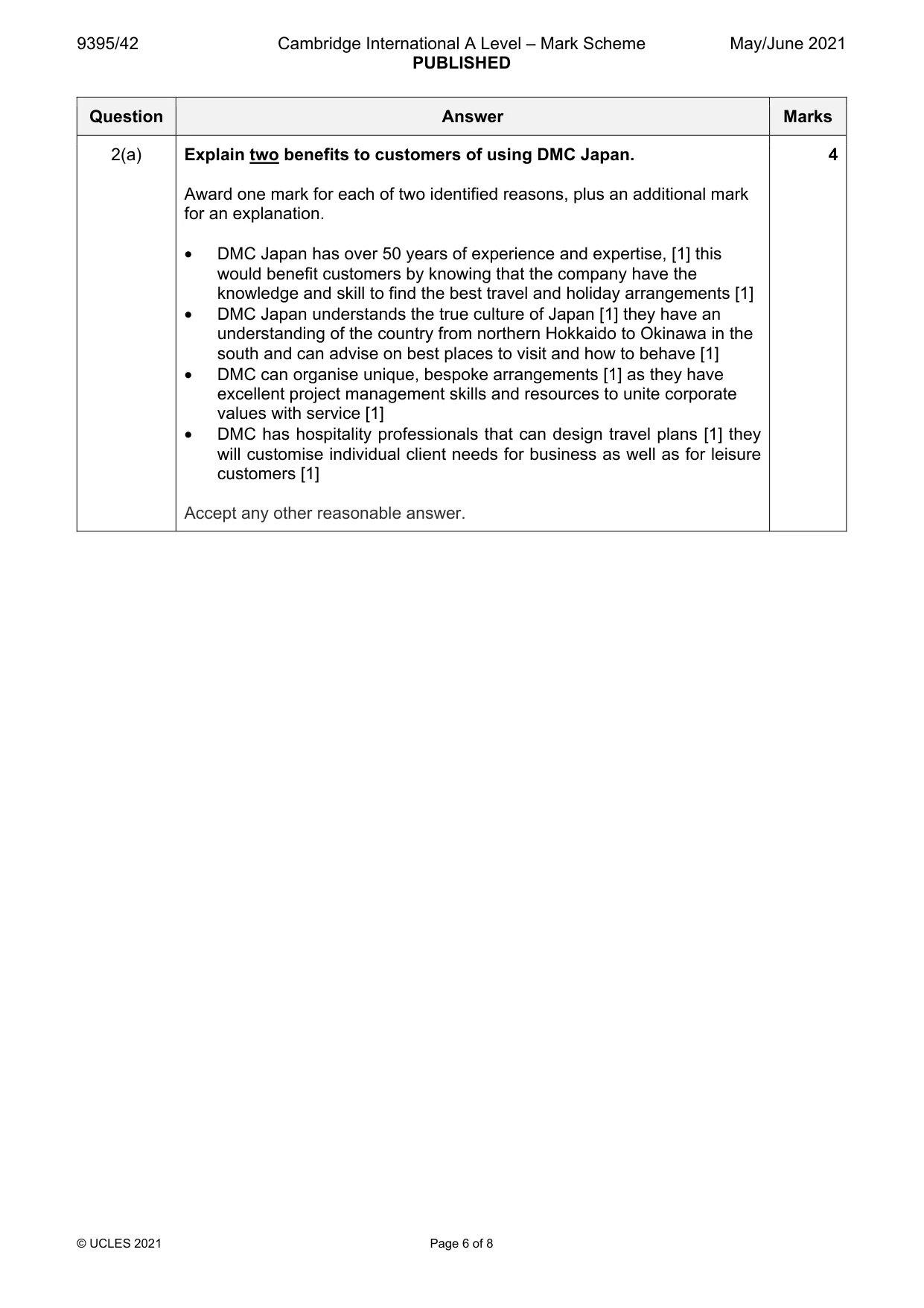 Mark scheme, page 6 of 8