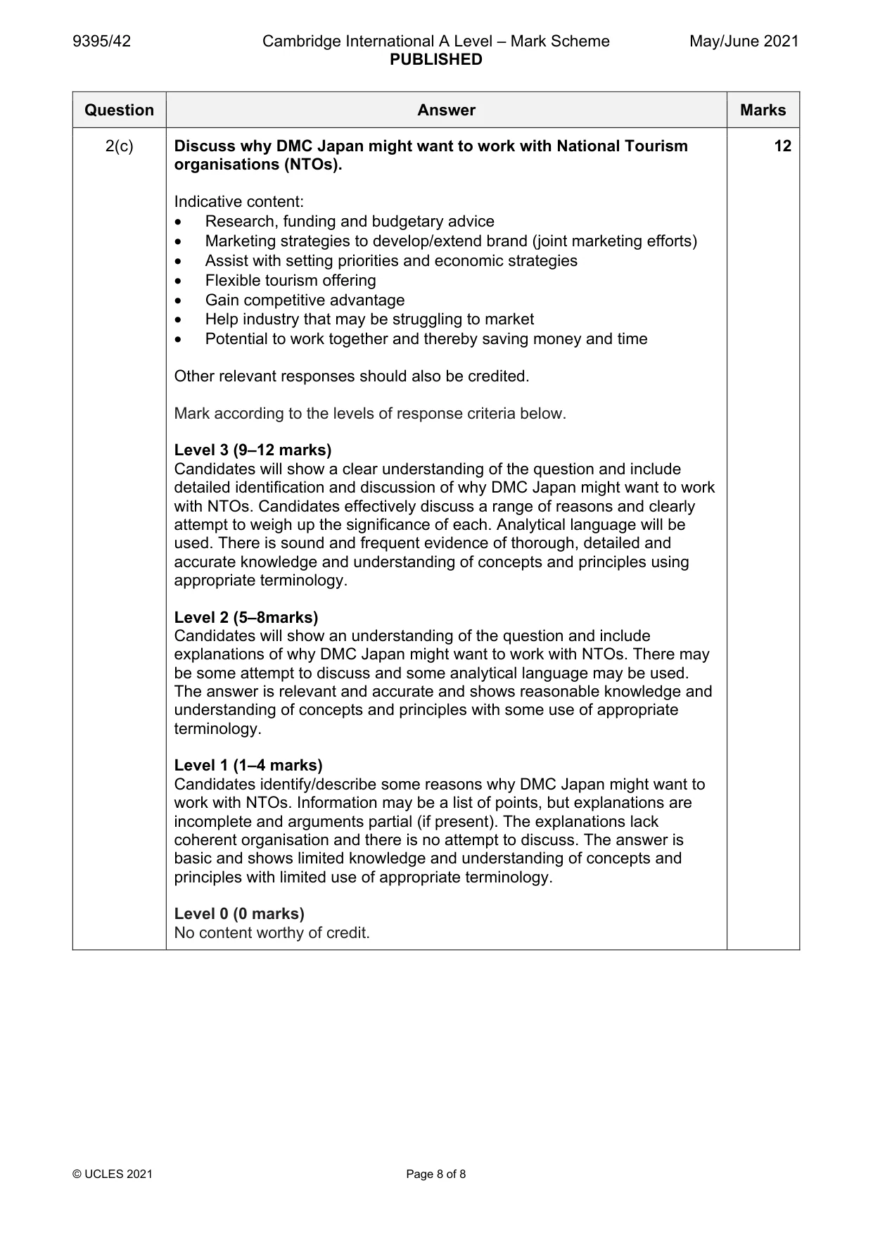 Mark scheme, page 8 of 8