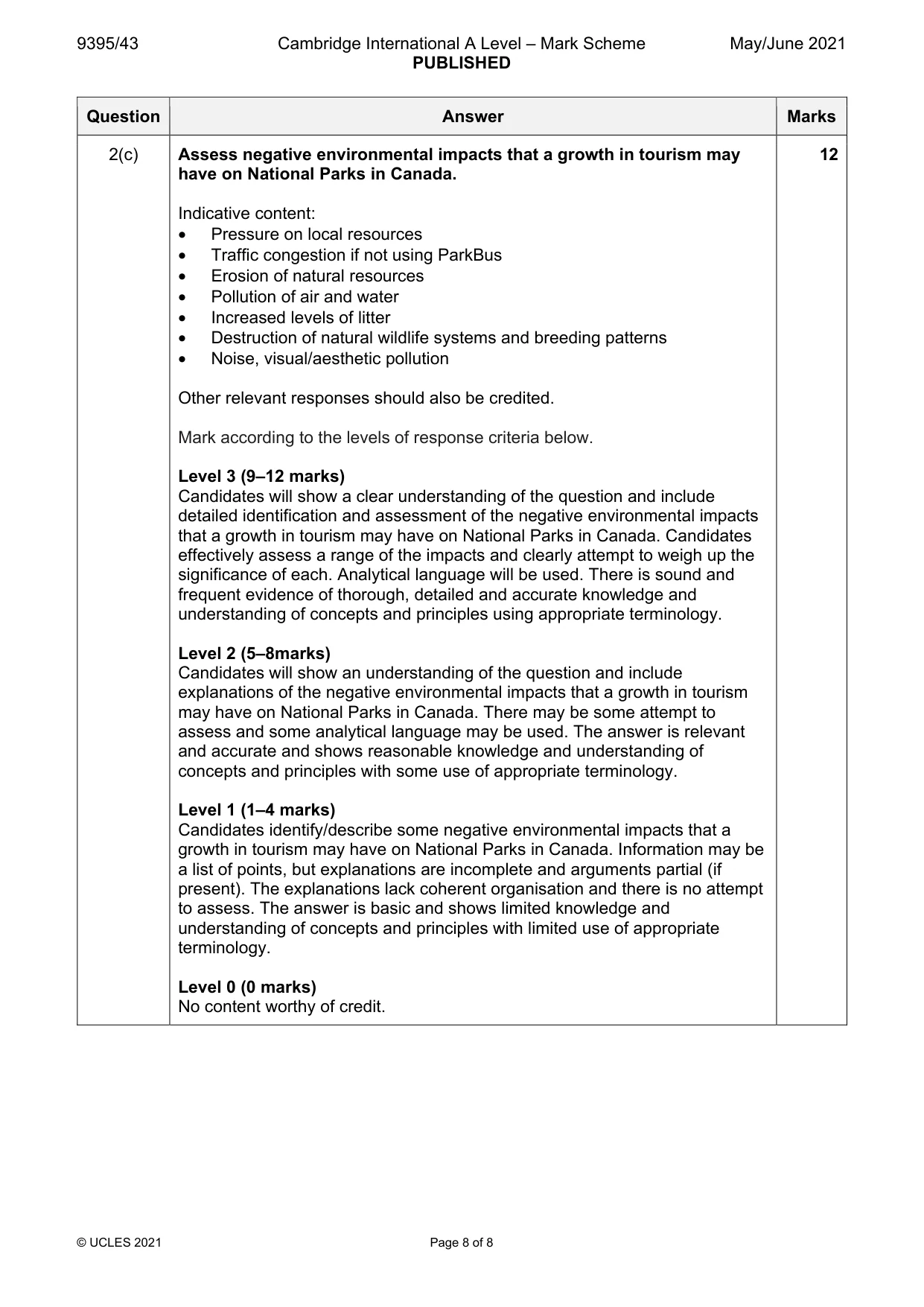 Mark scheme, page 8 of 8