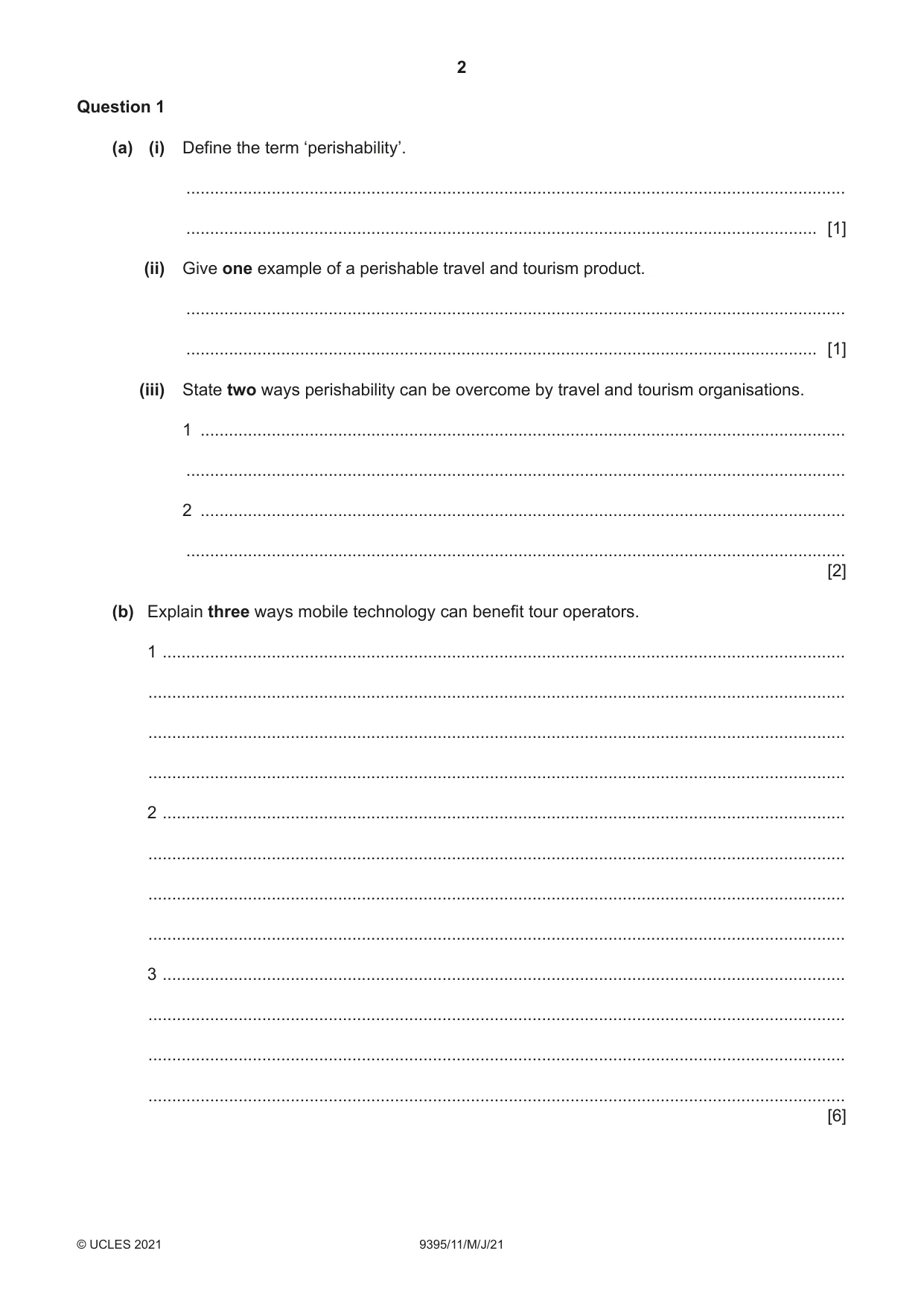 Cambridge A Level Travel and Tourism 9395 2021 May/June Paper 1 · Variant 1 question paper, page 2 of 16