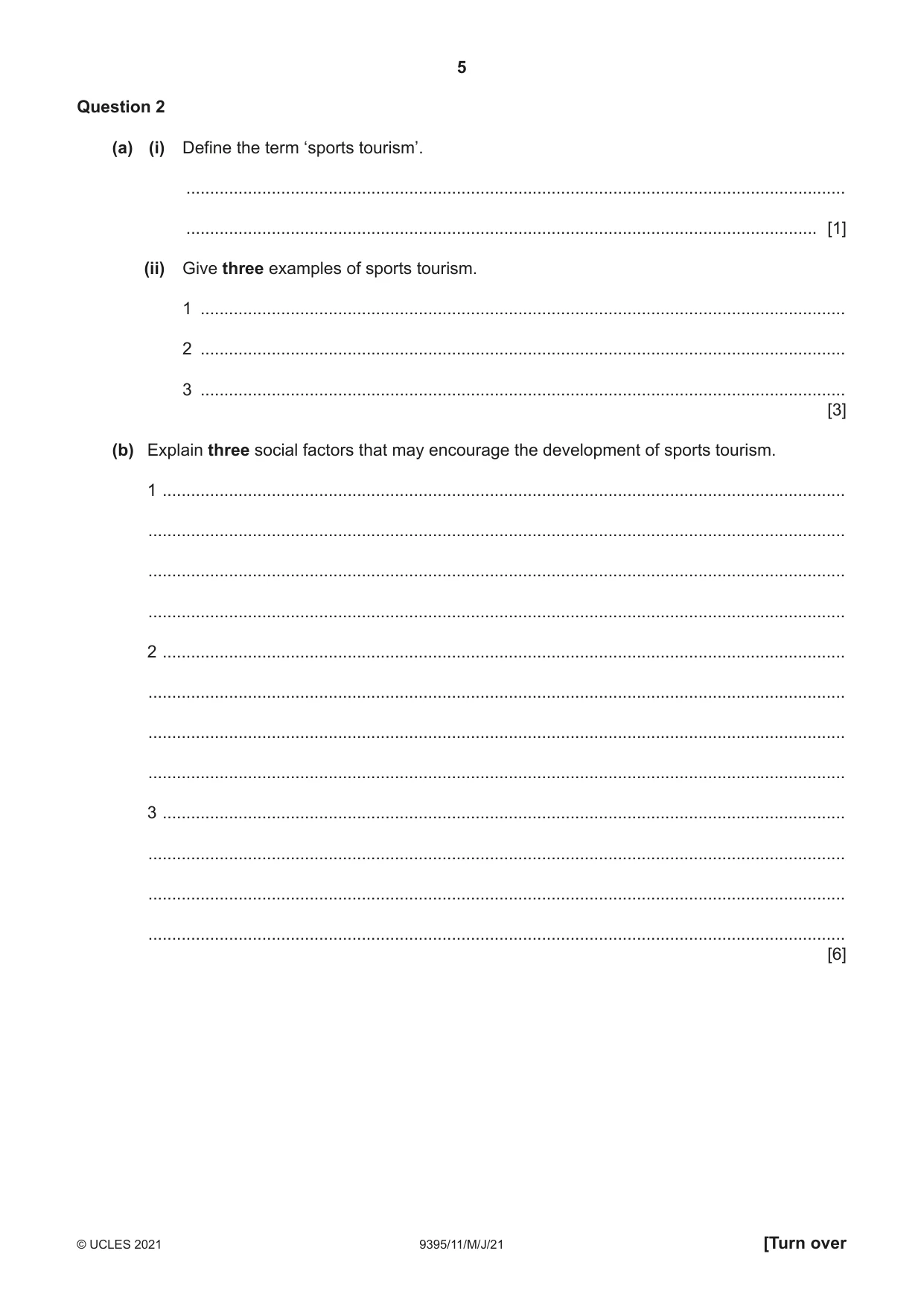 Cambridge A Level Travel and Tourism 9395 2021 May/June Paper 1 · Variant 1 question paper, page 5 of 16