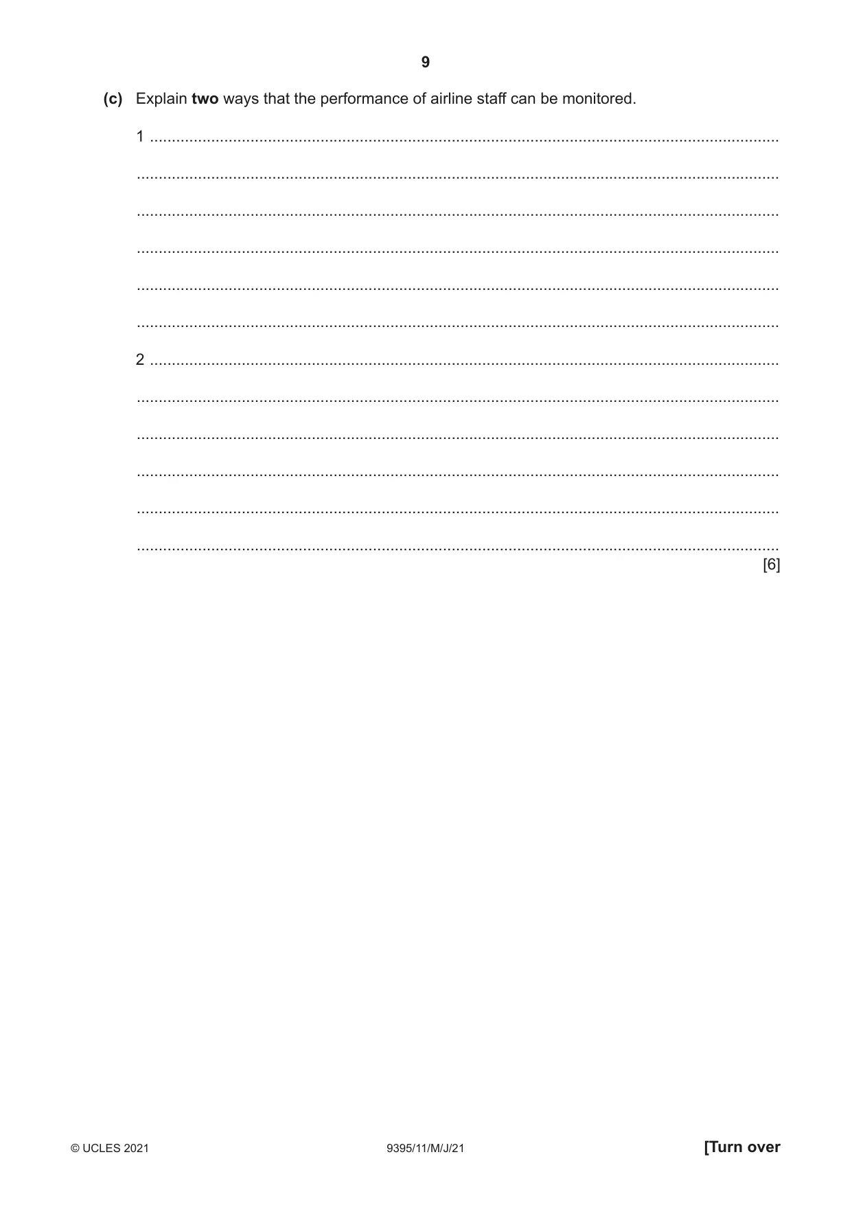 Cambridge A Level Travel and Tourism 9395 2021 May/June Paper 1 · Variant 1 question paper, page 9 of 16