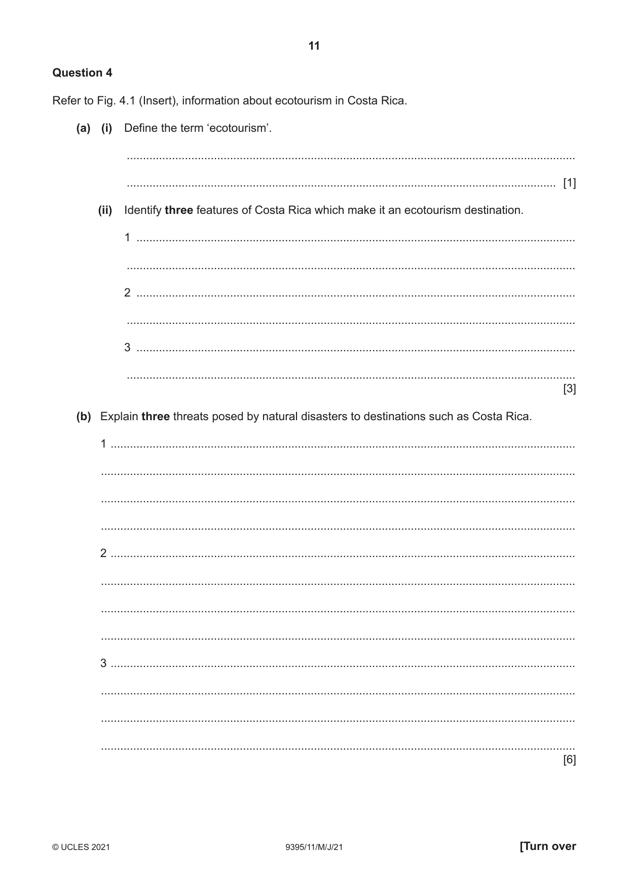 Cambridge A Level Travel and Tourism 9395 2021 May/June Paper 1 · Variant 1 question paper, page 11 of 16