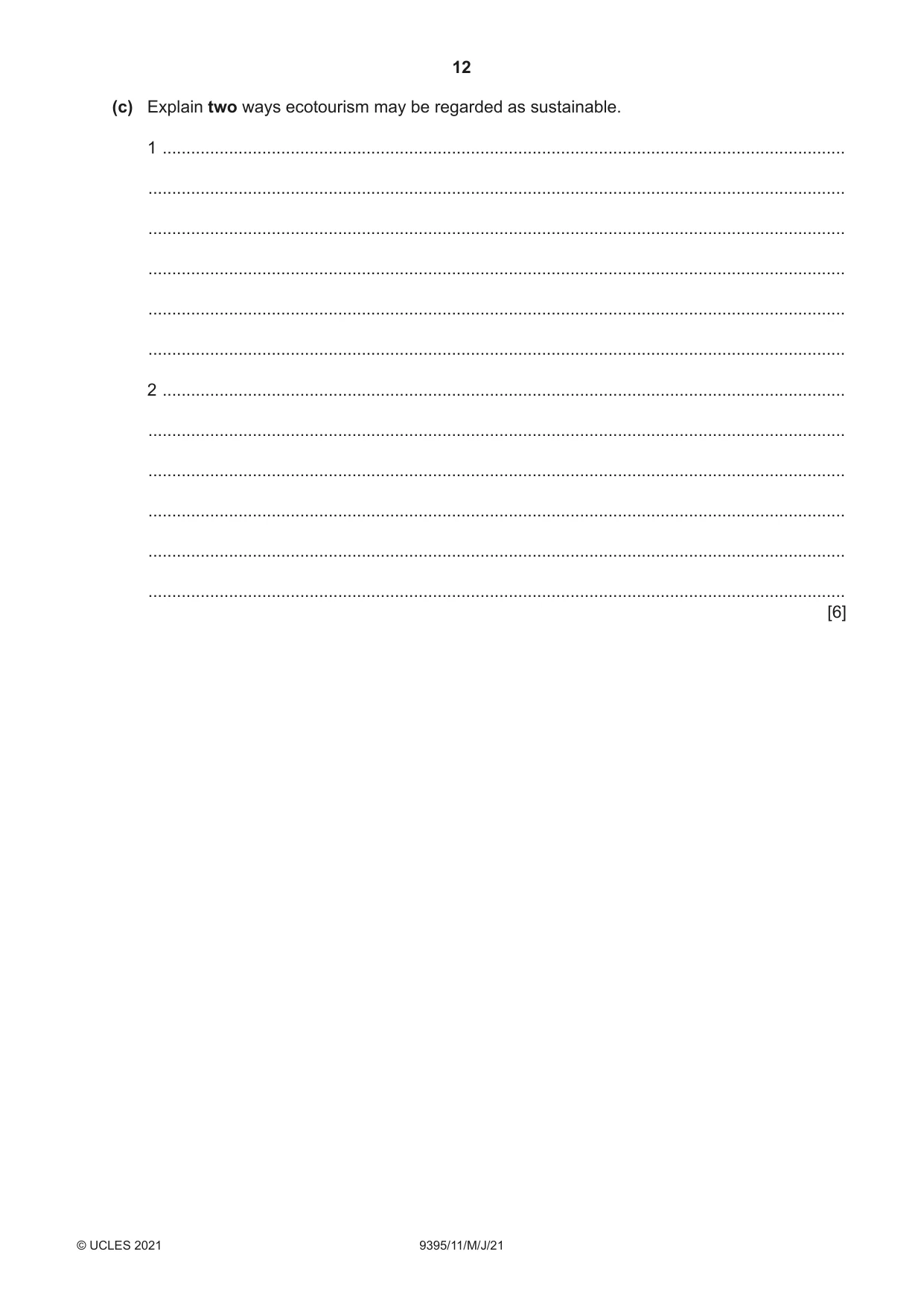 Cambridge A Level Travel and Tourism 9395 2021 May/June Paper 1 · Variant 1 question paper, page 12 of 16
