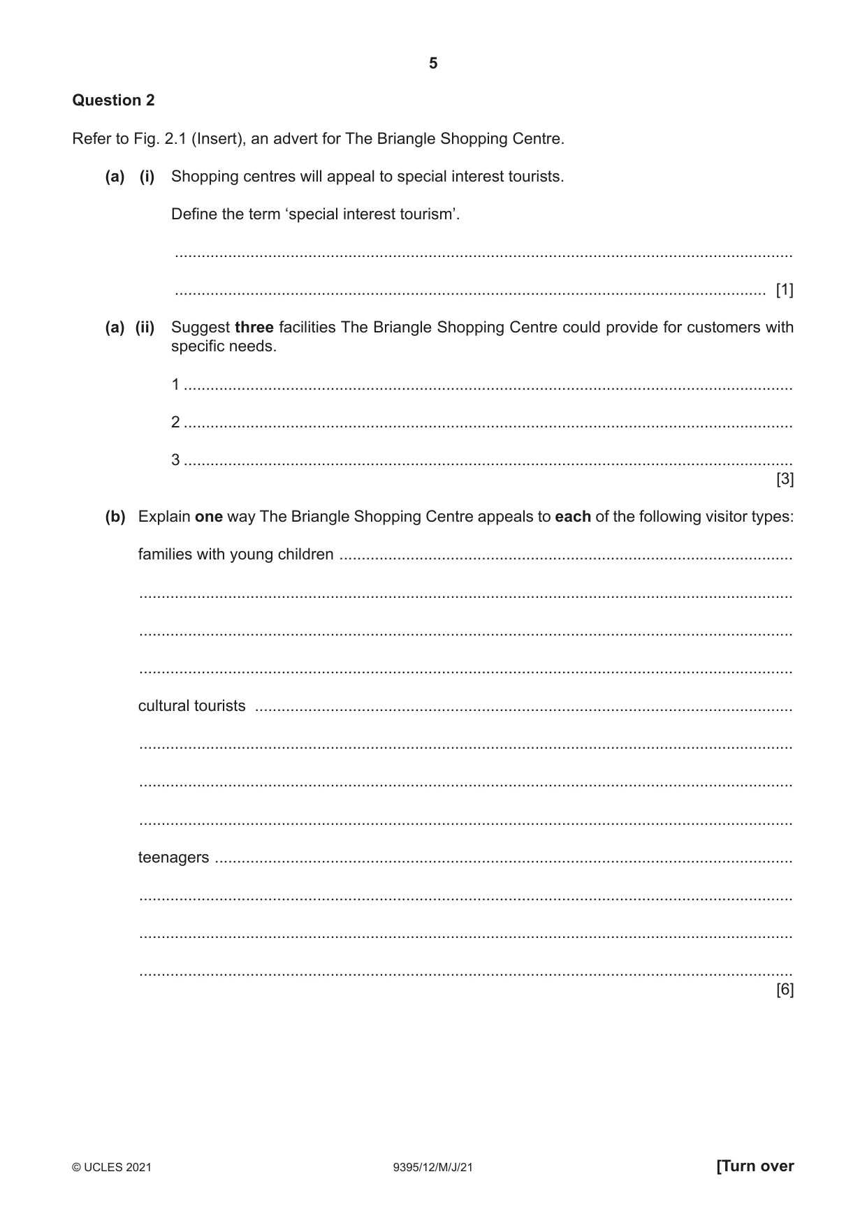 Cambridge A Level Travel and Tourism 9395 2021 May/June Paper 1 · Variant 2 question paper, page 5 of 16