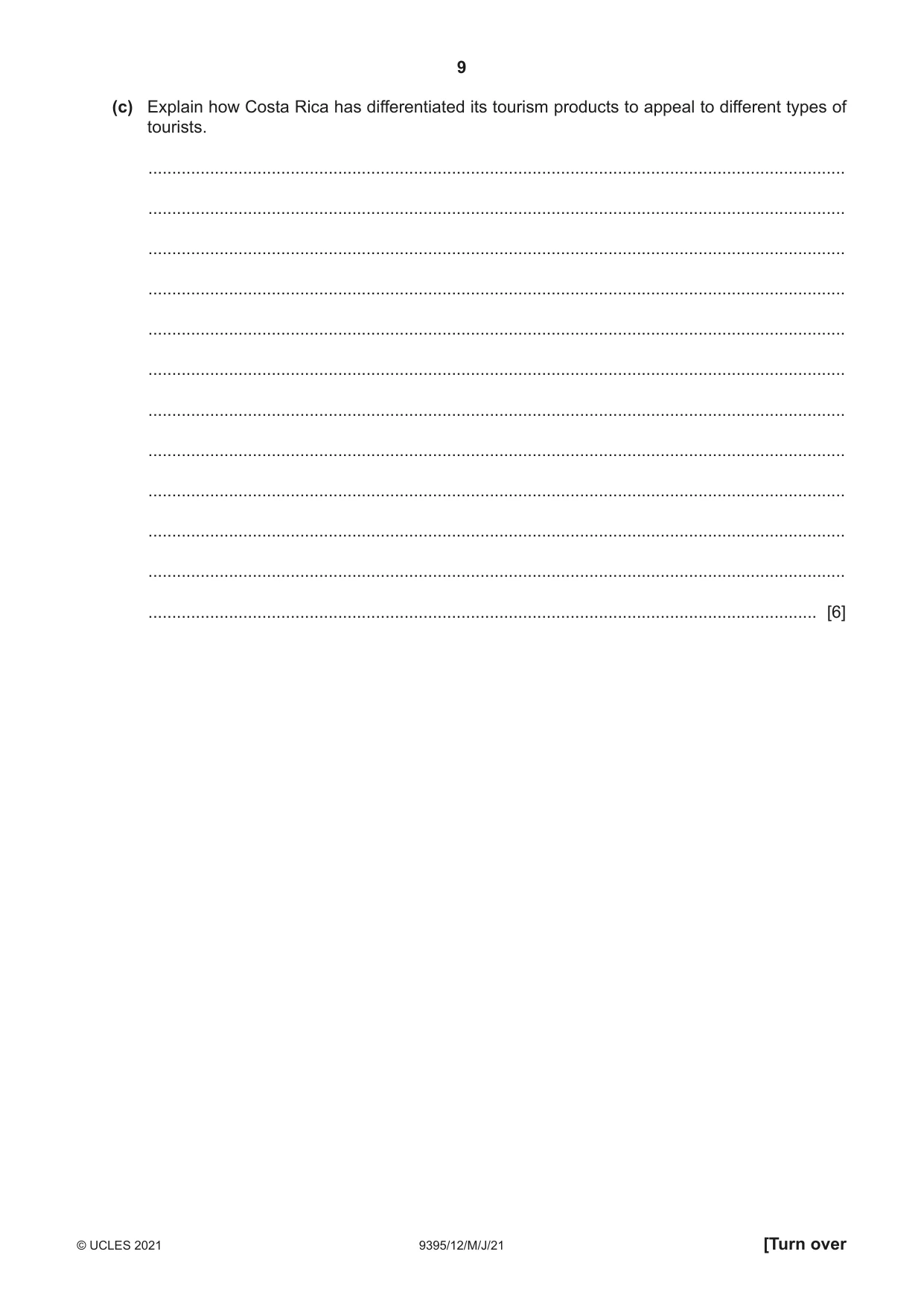 Cambridge A Level Travel and Tourism 9395 2021 May/June Paper 1 · Variant 2 question paper, page 9 of 16