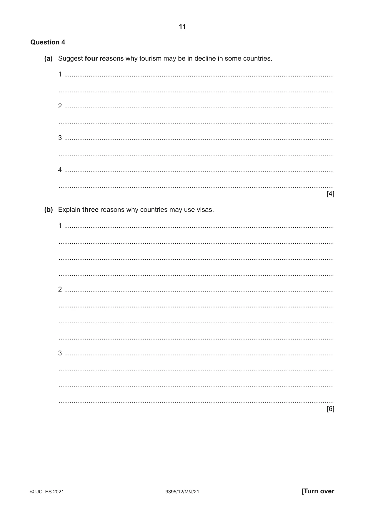 Cambridge A Level Travel and Tourism 9395 2021 May/June Paper 1 · Variant 2 question paper, page 11 of 16