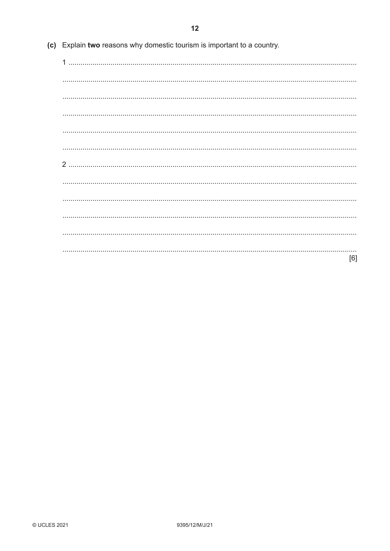 Cambridge A Level Travel and Tourism 9395 2021 May/June Paper 1 · Variant 2 question paper, page 12 of 16
