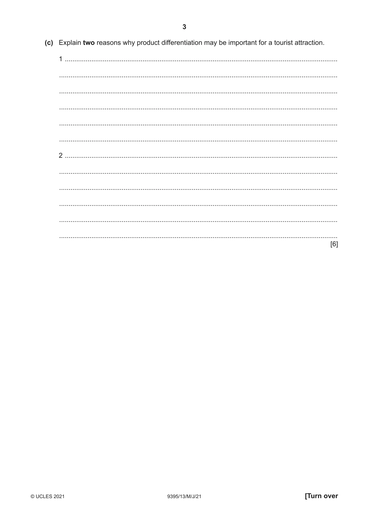 Cambridge A Level Travel and Tourism 9395 2021 May/June Paper 1 · Variant 3 question paper, page 3 of 16