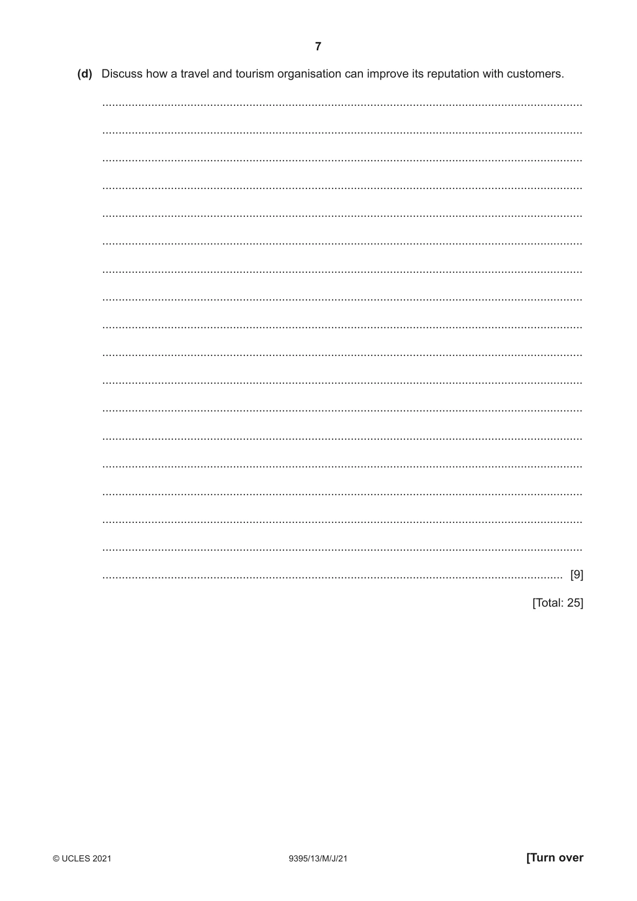 Cambridge A Level Travel and Tourism 9395 2021 May/June Paper 1 · Variant 3 question paper, page 7 of 16
