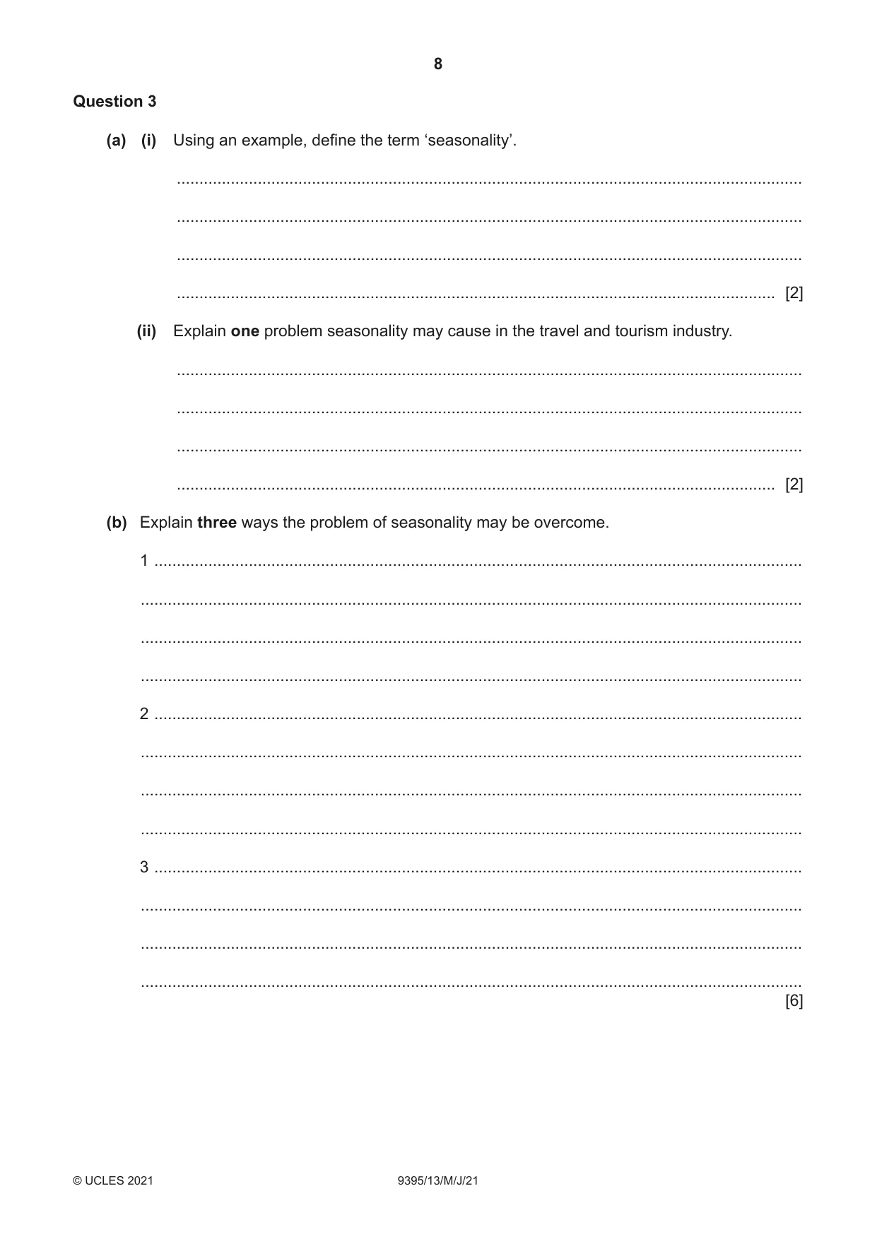 Cambridge A Level Travel and Tourism 9395 2021 May/June Paper 1 · Variant 3 question paper, page 8 of 16