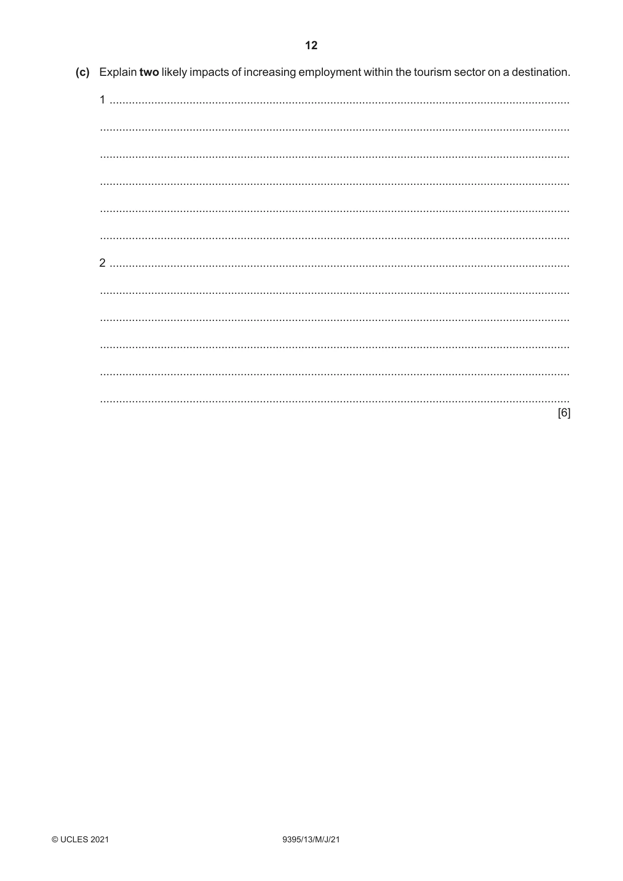 Cambridge A Level Travel and Tourism 9395 2021 May/June Paper 1 · Variant 3 question paper, page 12 of 16