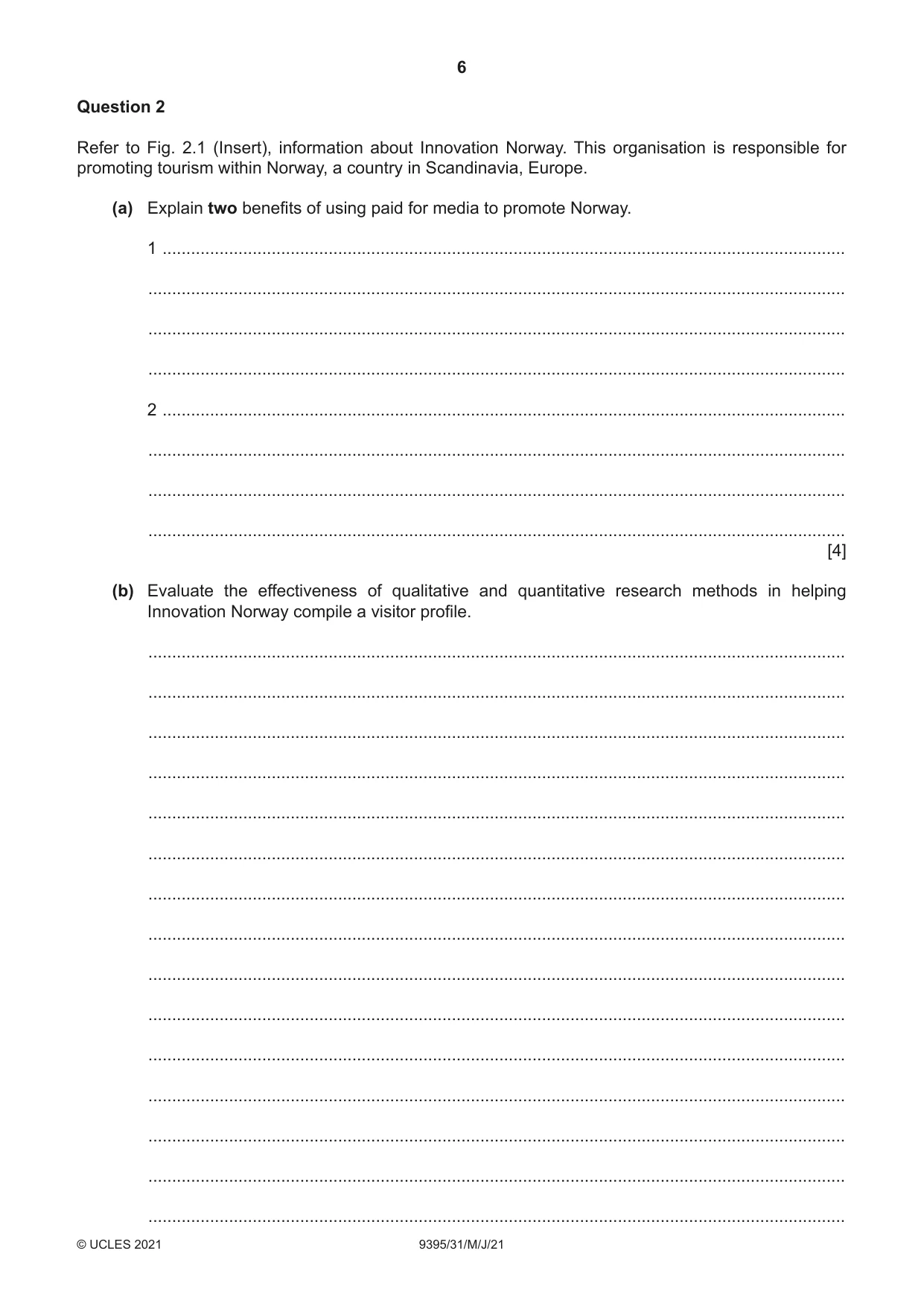 Cambridge A Level Travel and Tourism 9395 2021 May/June Paper 3 · Variant 1 question paper, page 6 of 12