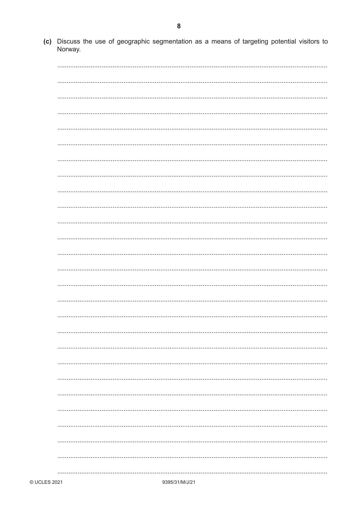 Cambridge A Level Travel and Tourism 9395 2021 May/June Paper 3 · Variant 1 question paper, page 8 of 12