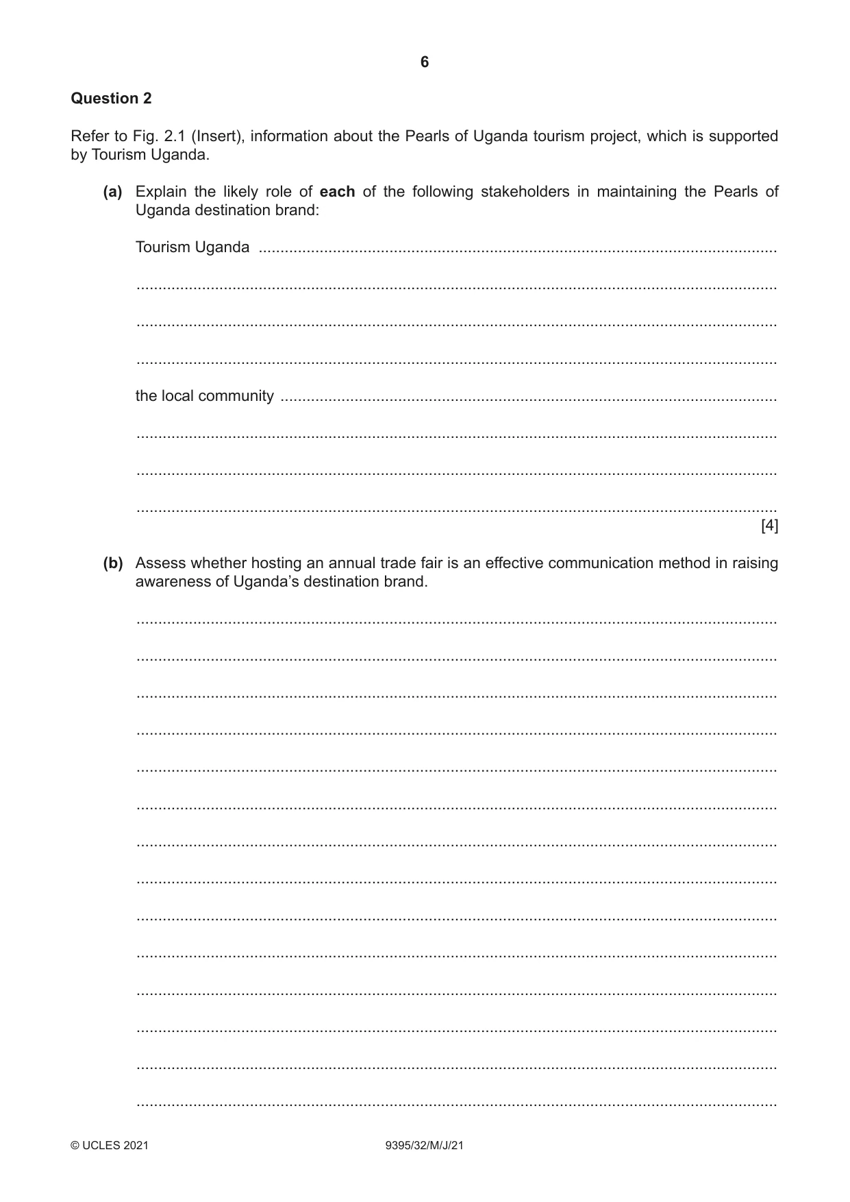 Cambridge A Level Travel and Tourism 9395 2021 May/June Paper 3 · Variant 2 question paper, page 6 of 12
