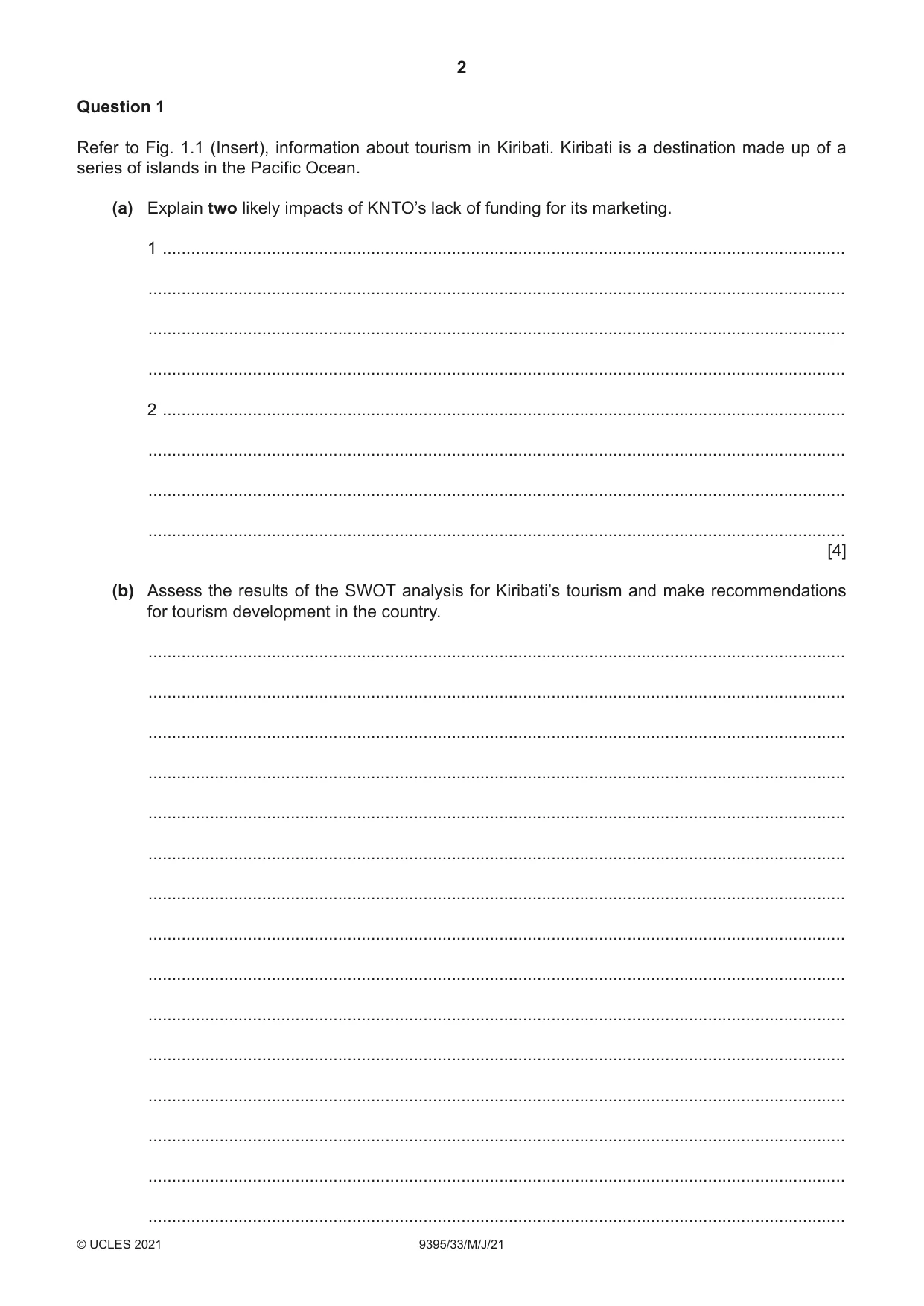 Cambridge A Level Travel and Tourism 9395 2021 May/June Paper 3 · Variant 3 question paper, page 2 of 12