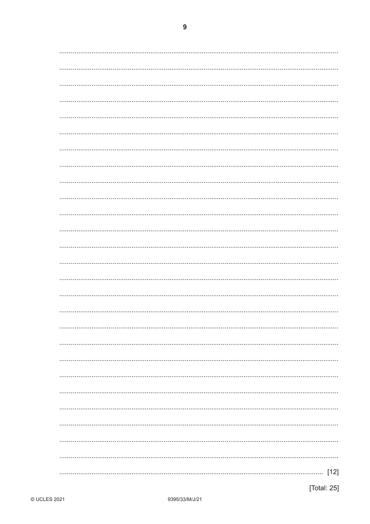 Cambridge A Level Travel and Tourism 9395 2021 May/June Paper 3 · Variant 3 question paper, page 9 of 12