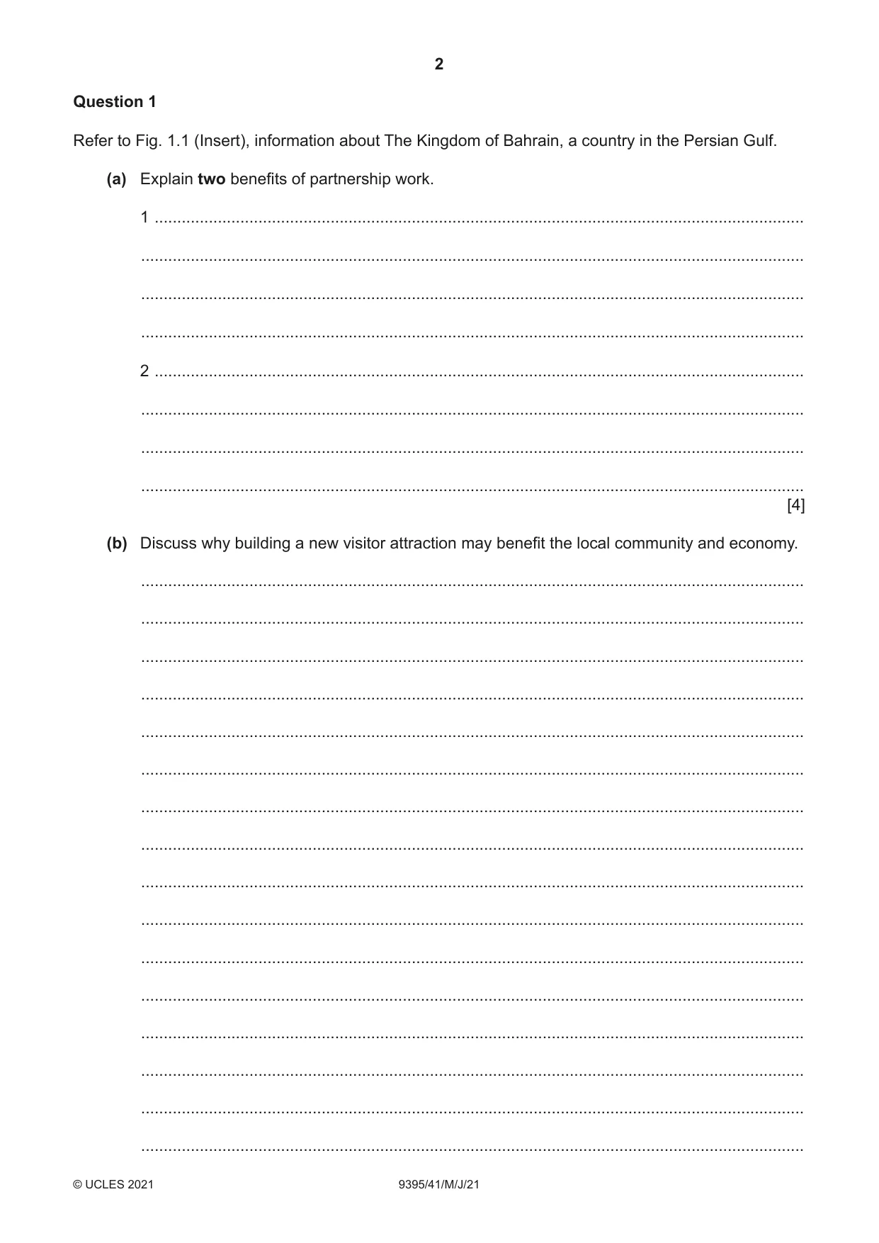 Cambridge A Level Travel and Tourism 9395 2021 May/June Paper 4 · Variant 1 question paper, page 2 of 12