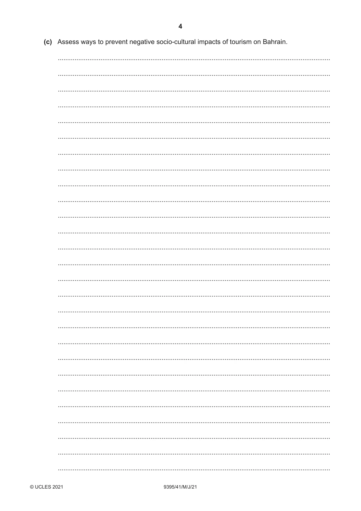 Cambridge A Level Travel and Tourism 9395 2021 May/June Paper 4 · Variant 1 question paper, page 4 of 12