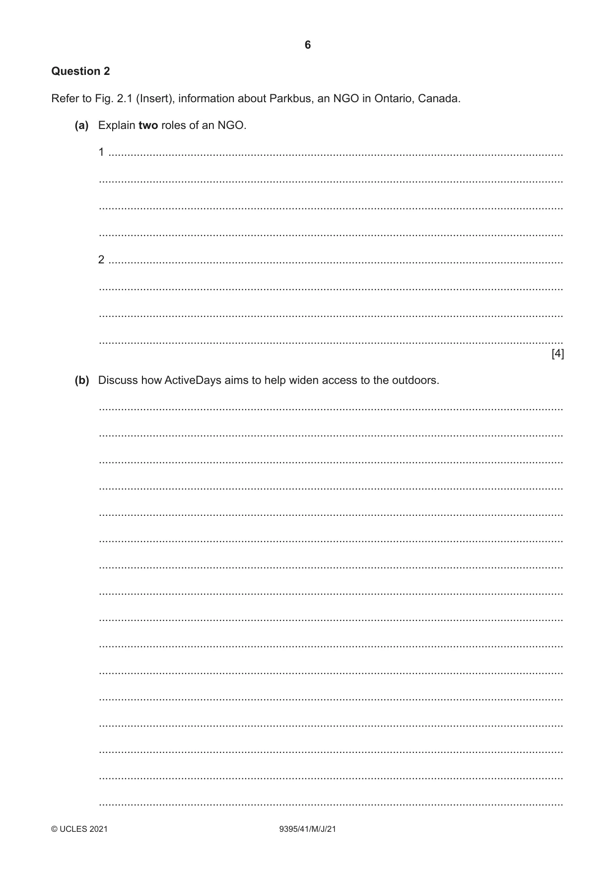 Cambridge A Level Travel and Tourism 9395 2021 May/June Paper 4 · Variant 1 question paper, page 6 of 12