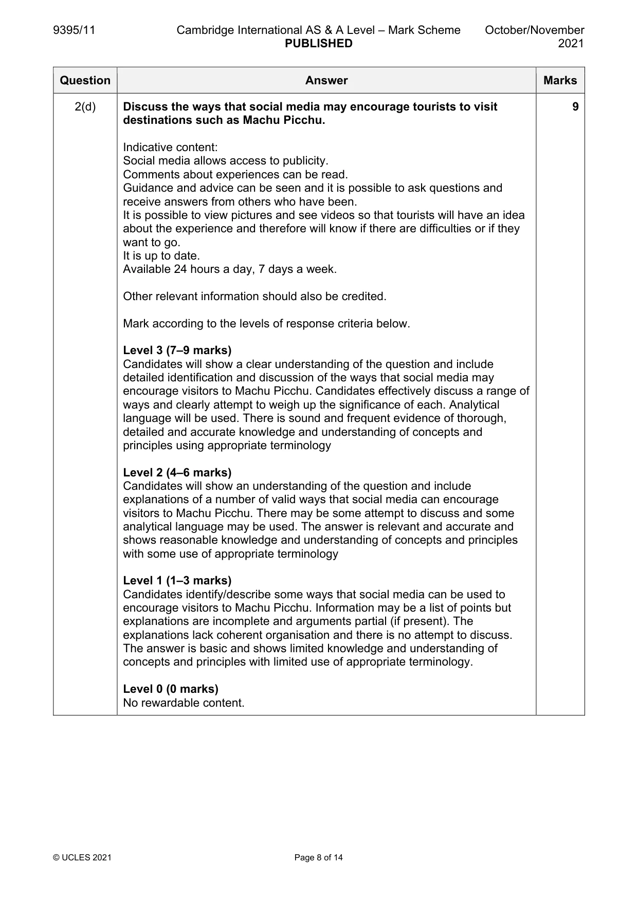 Mark scheme, page 8 of 14