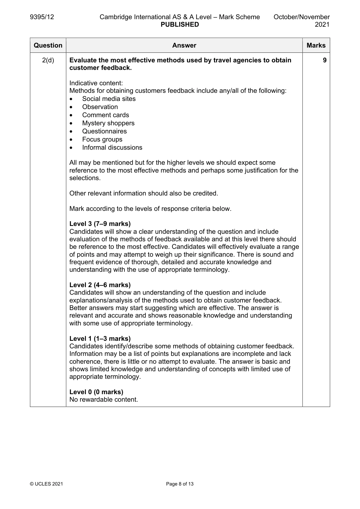 Mark scheme, page 8 of 13