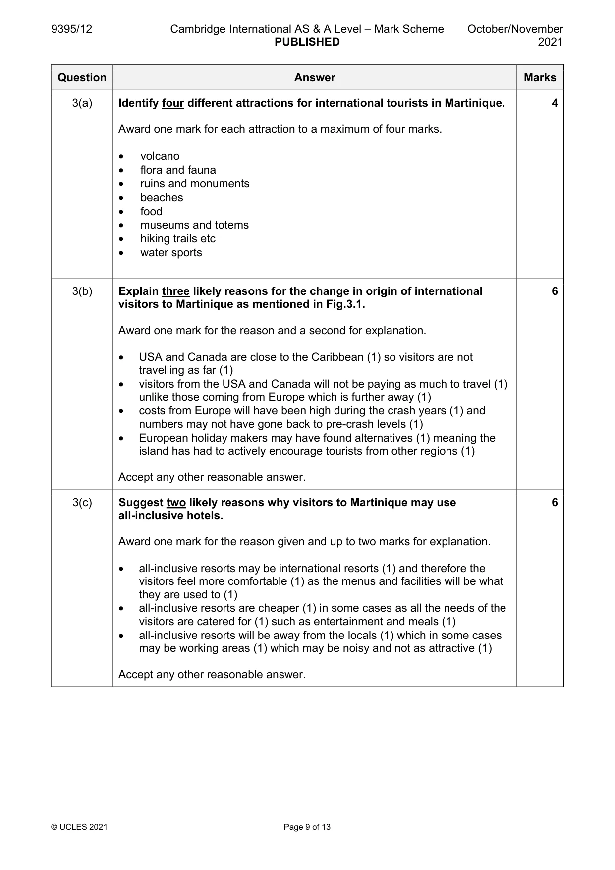 Mark scheme, page 9 of 13