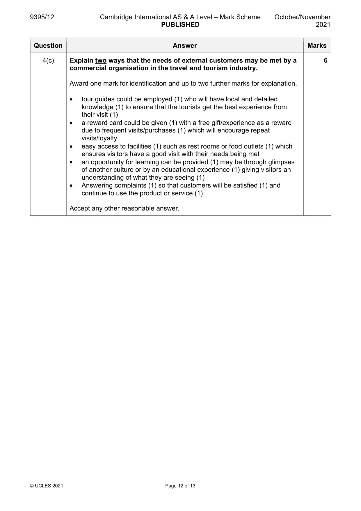 Mark scheme, page 12 of 13