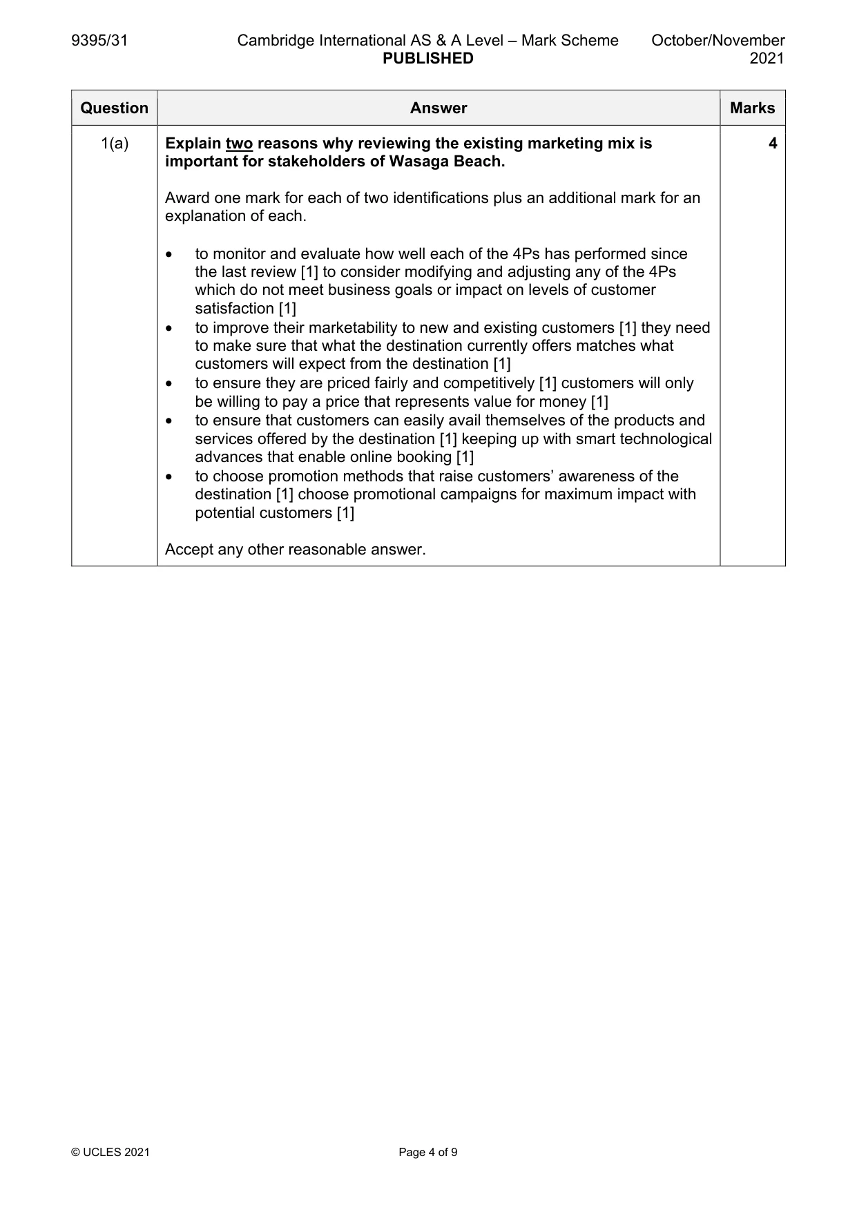 Mark scheme, page 4 of 9