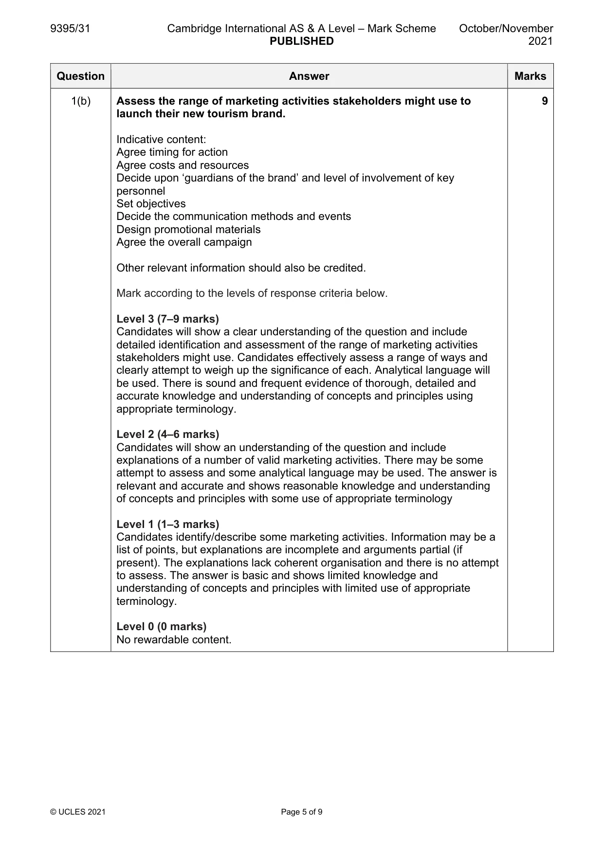 Mark scheme, page 5 of 9