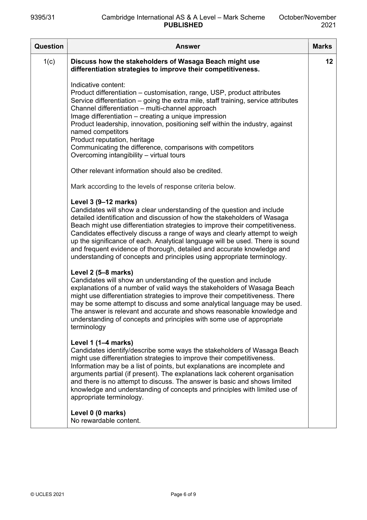 Mark scheme, page 6 of 9