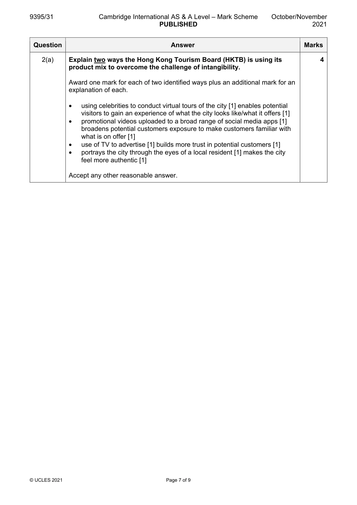 Mark scheme, page 7 of 9