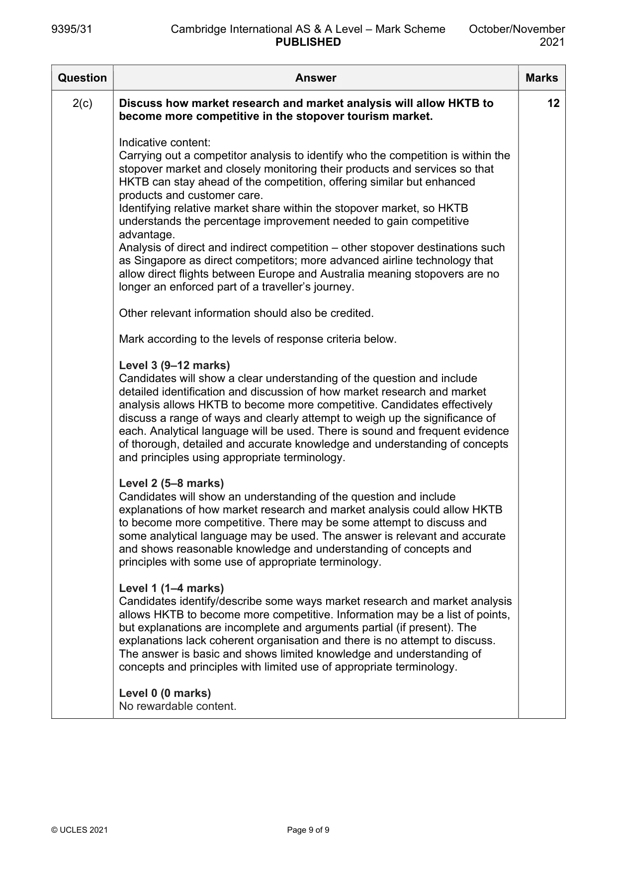 Mark scheme, page 9 of 9
