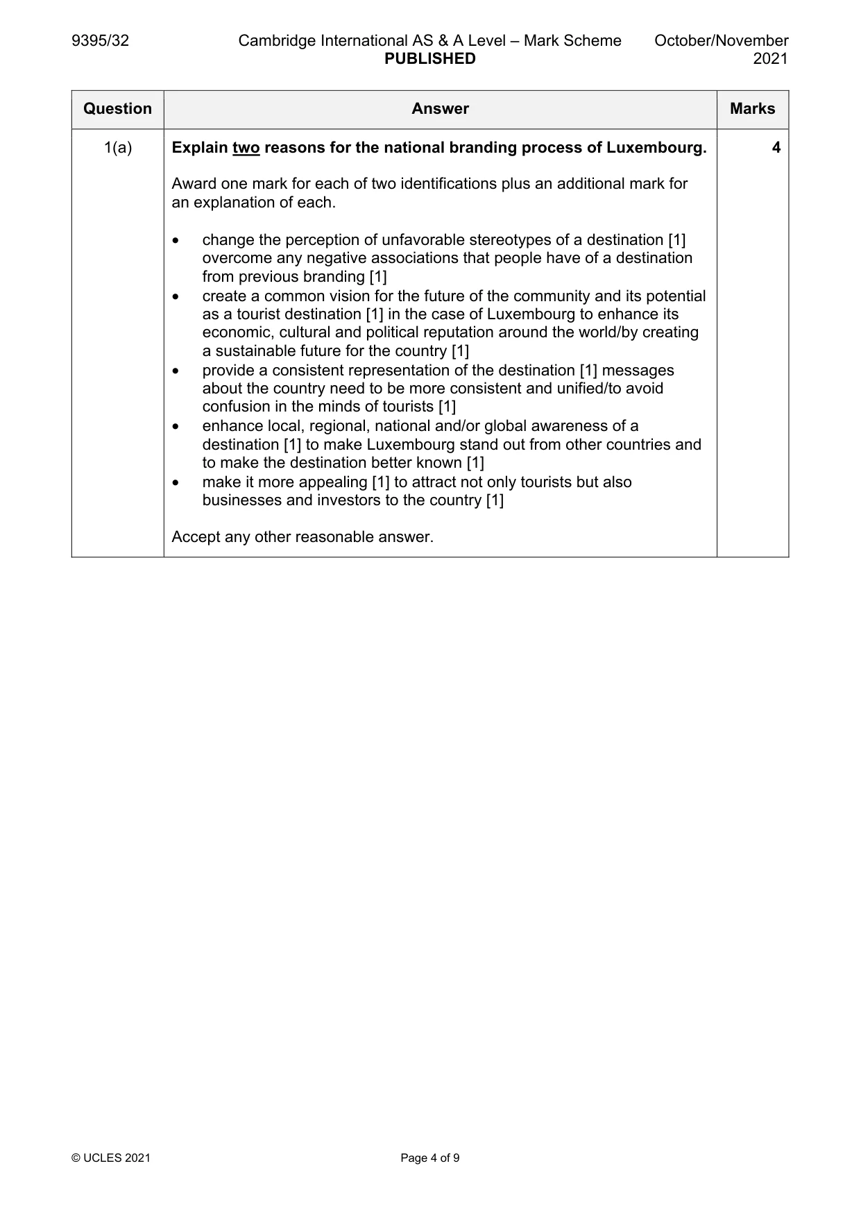 Mark scheme, page 4 of 9