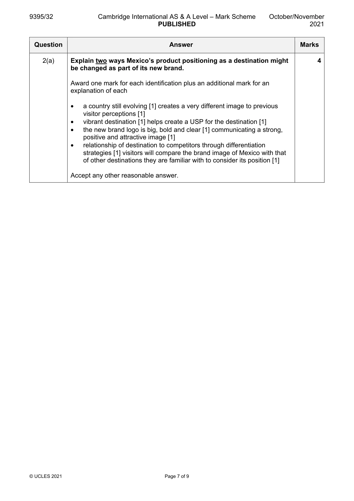 Mark scheme, page 7 of 9