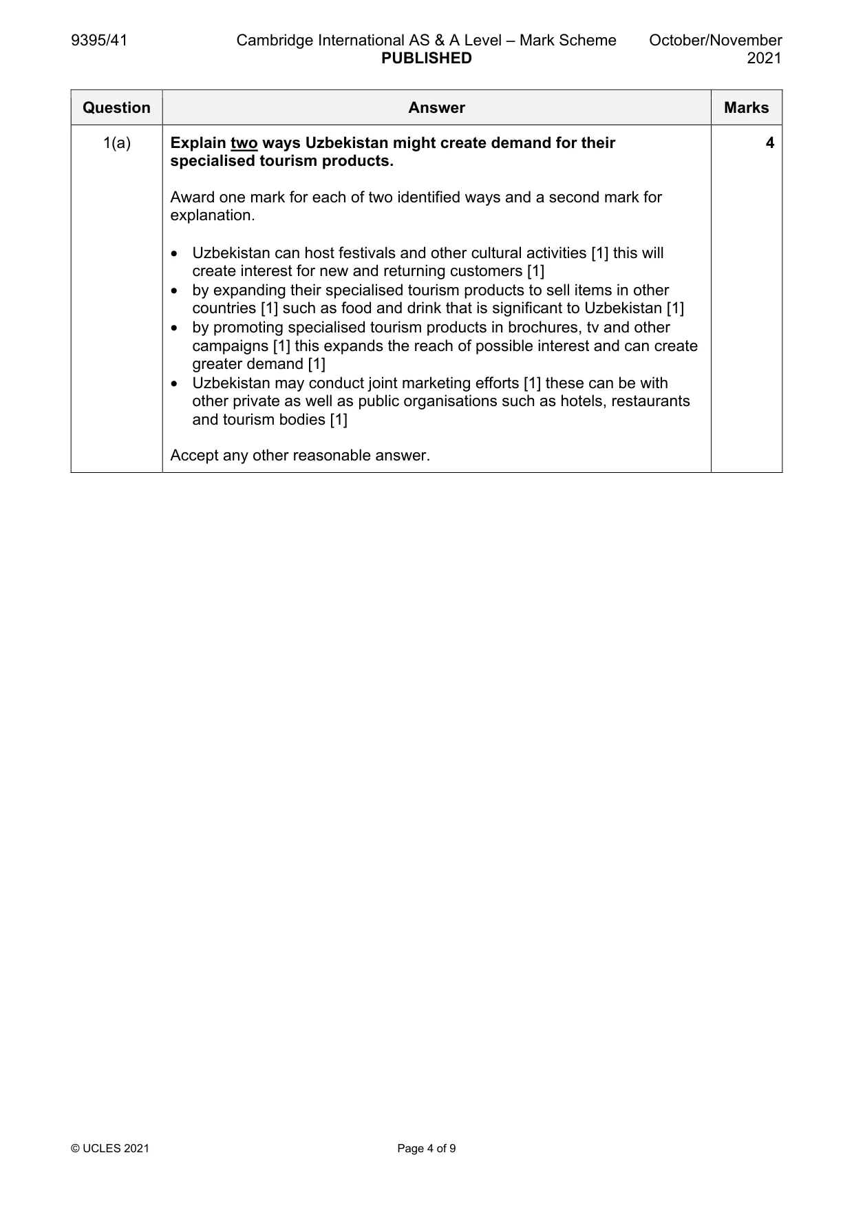 Mark scheme, page 4 of 9